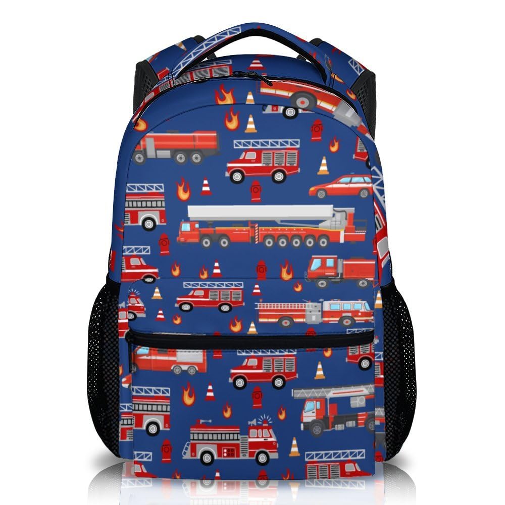 17 Inch Navy Fire Truck Backpack for Boys - Lightweight School Bookbag with Cool Design for Preschool & Elementary Kids | Perfect for Daily Use, Classroom, Travel & Outdoor Activities