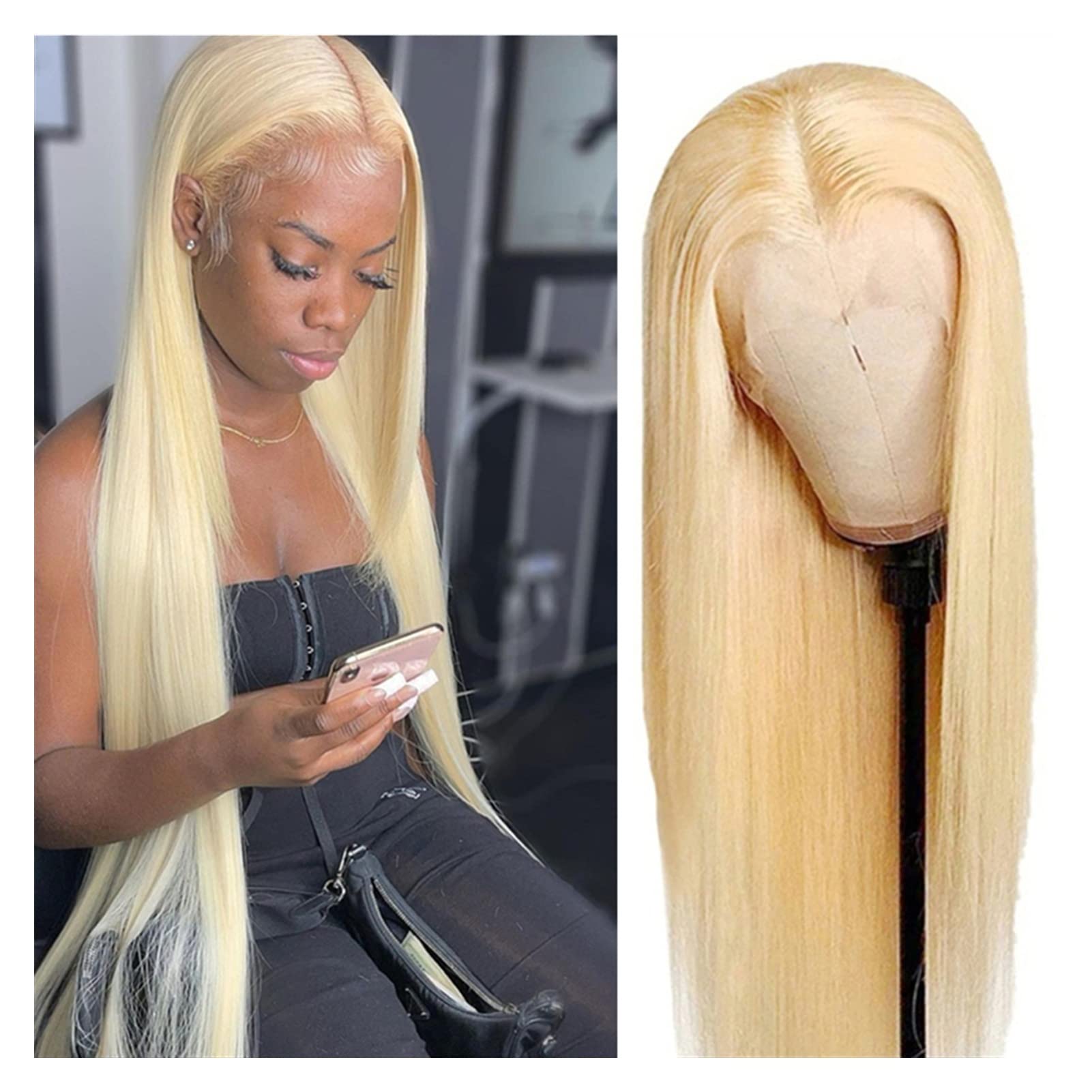 613 Blonde Human Hair Lace Front Wig - 13x4 Straight T-Part Brazilian Lace Frontal Wig (150% Density, 14