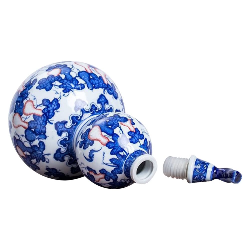 Vintage Chinese Ceramic Wine Jug - Antique Gourd-Shaped Wine Jar with Floral Print, Empty Wine Bottle for Home & Restaurant Decor (20x10cm) | Perfect for Wine Serving, Table Centerpiece & Asian-Themed Decor