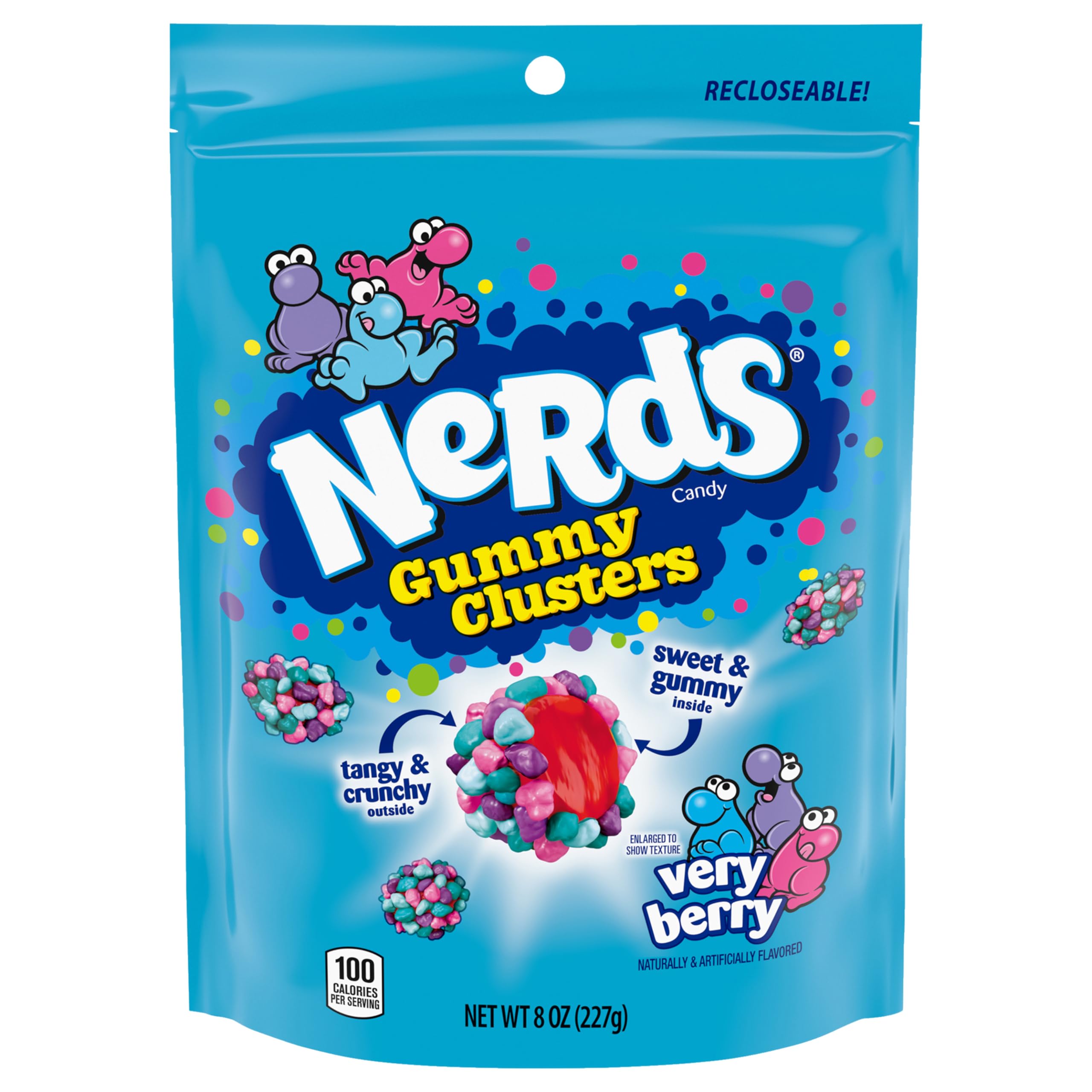 NERDS Gummy Clusters Candy - Very Berry Flavor - Crunchy & Chewy 8oz Bag - Perfect for Halloween Treats, Party Favors & Office Snacks