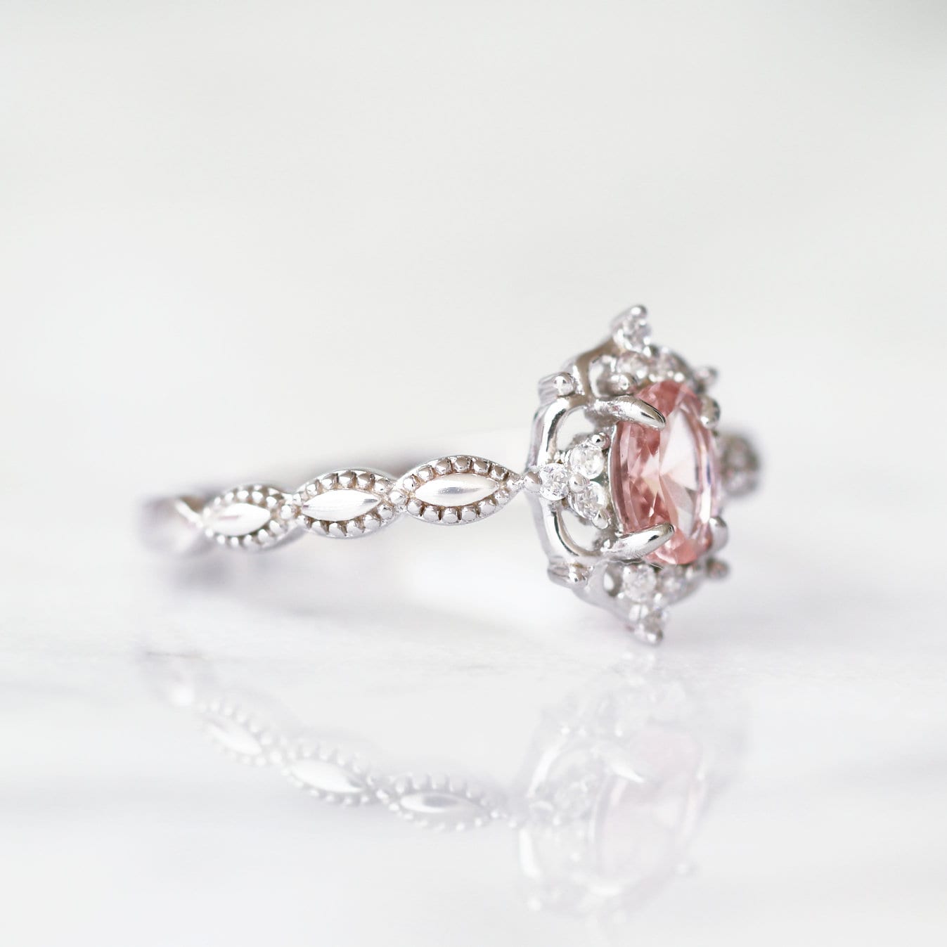 14K White Gold Morganite Ring for Women - Elegant Claire Collection, Perfect for Engagement, Wedding & Anniversary Gifts