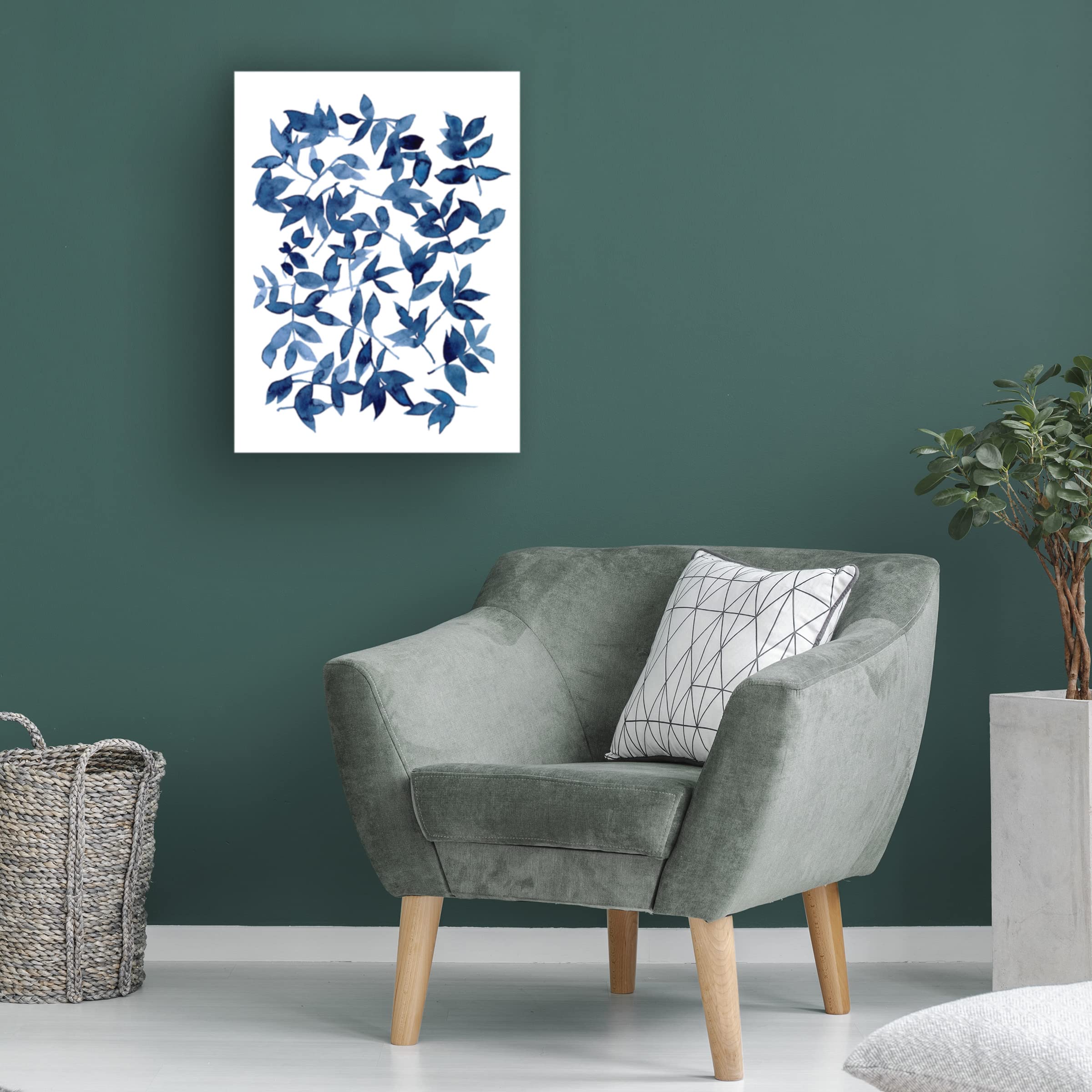 Emma Scarvey 'Indigo Fallen Leaves II' Canvas Wall Art Print - Modern Abstract Nature Painting for Living Room, Bedroom & Office Decor