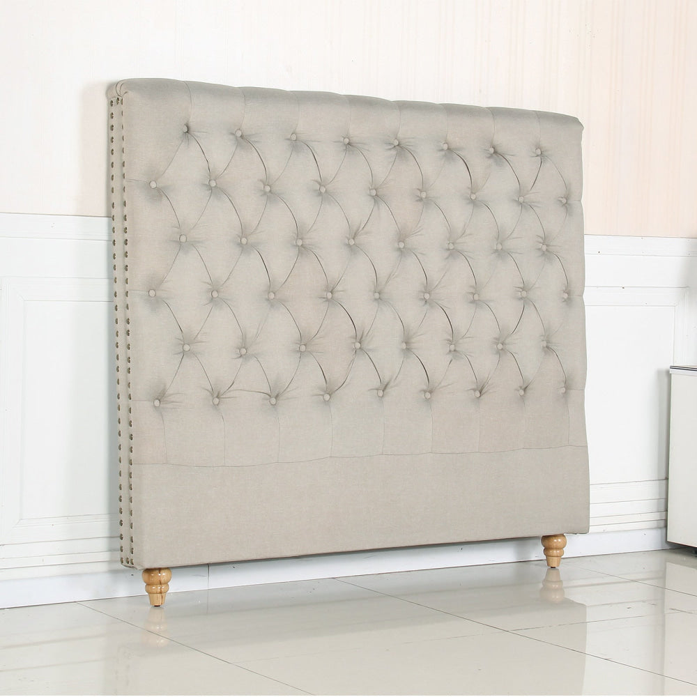 French Provincial Upholstered Fabric Headboard - Queen Size Bed Frame in Beige | Elegant Bedroom Decor for Master & Guest Rooms