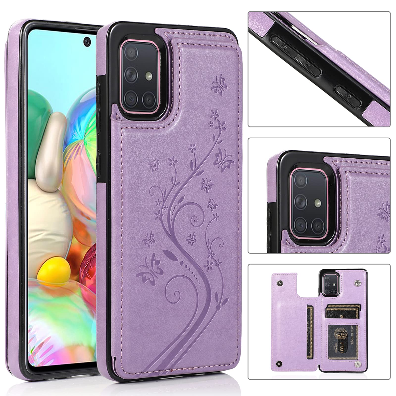 Samsung Galaxy A51 5G Phone Case with Tempered Glass Screen Protector & Card Holder - Wallet Flip Leather Cover with Stand for Verizon A51 5G UW (Women's Purple) | Perfect for Daily Use, Travel & Work Accessories