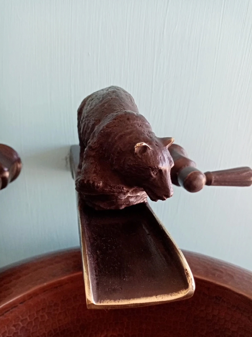Bronze Bear Waterfall Faucet - Modern Bathroom Sink Faucet with High Arc Spout, Matte Black Finish for Vanity, Powder Room, and Guest Bathroom Decor