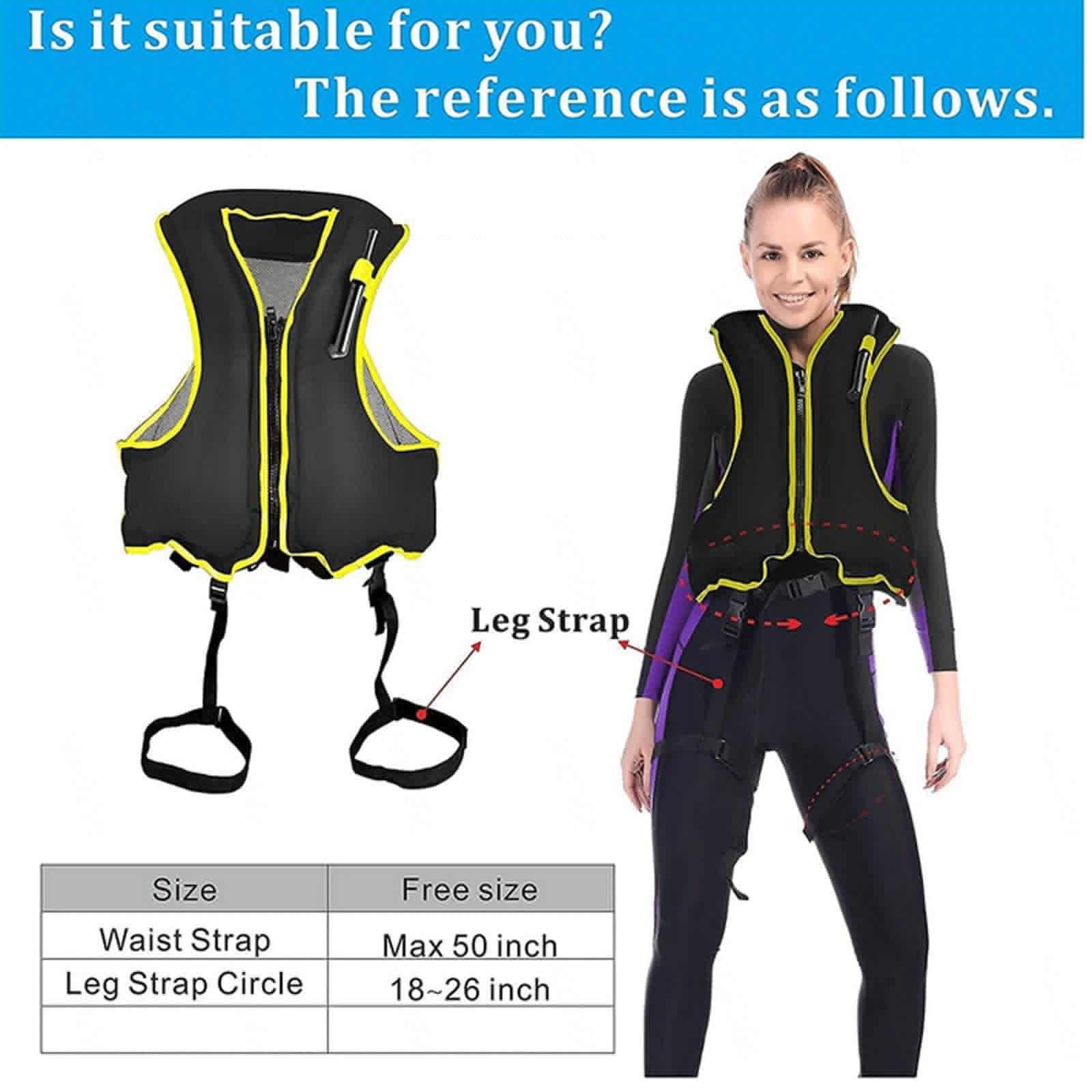 **Inflatable Snorkel Vest for Adults - Portable Life Jacket with Leg Straps for Kayaking, Swimming & Water Travel - Lightweight & Safety Approved**