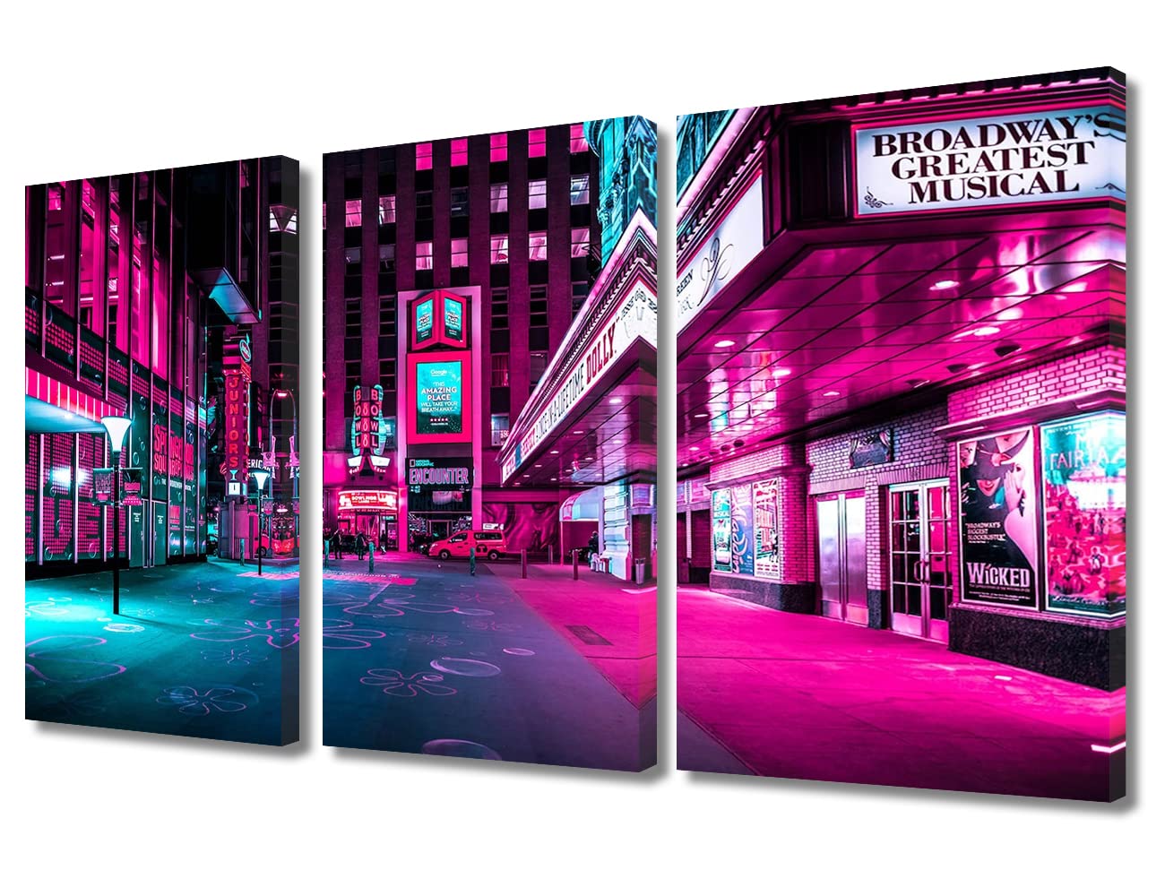 TUMOVO New York Neon Street Canvas Wall Art - Multi Panel Modern Gaming Style Wall Decor for Living Room, Bedroom, Gaming Room & Boys Room - Stretched & Framed Ready to Hang - 36