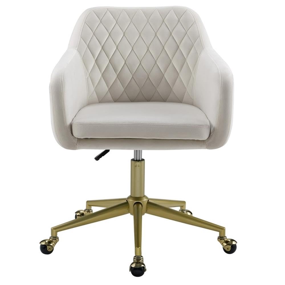 Ergonomic Fabric & Metal Office Chair with Wheels - Off White & Gold Finish - Perfect for Home Office, Workspace & Study Desk