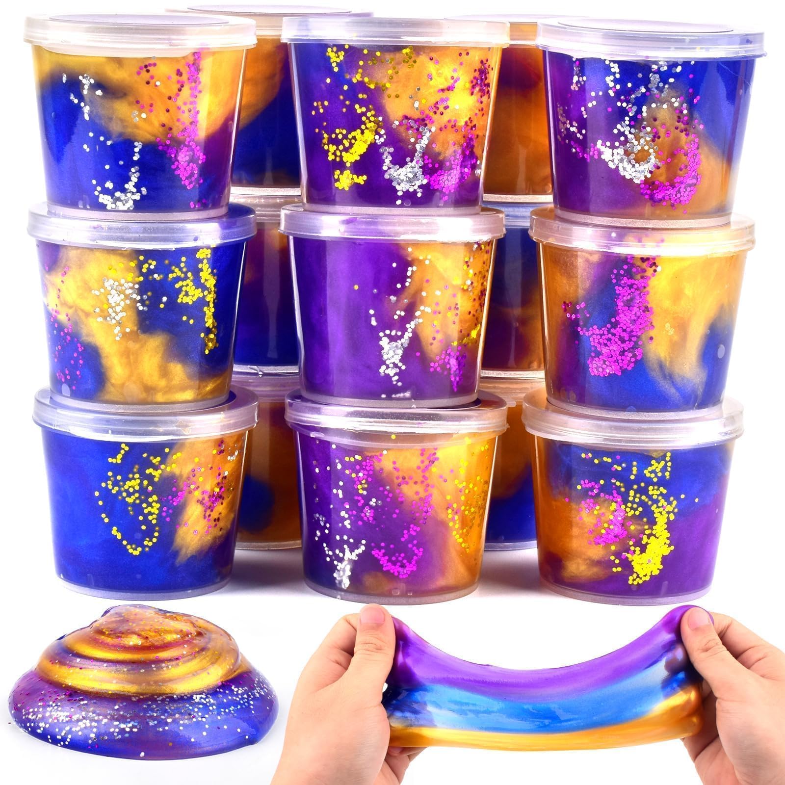 Galaxy Slime Party Favors Kit - 15 Pack Soft & Non-Sticky Stress Relief Slime for Kids, Boys & Girls - Perfect for Classroom Rewards, Birthday & Easter Gifts - Fun Sensory Play & Relaxation Activity