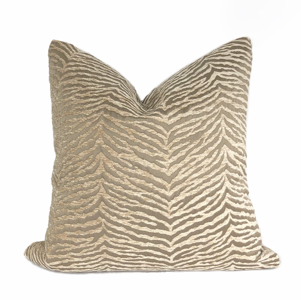 Rhea Two Tone Cafe au Lait Animal Stripe Chenille Pillow Cover - Soft Decorative Throw Pillow Case for Living Room, Bedroom & Sofa