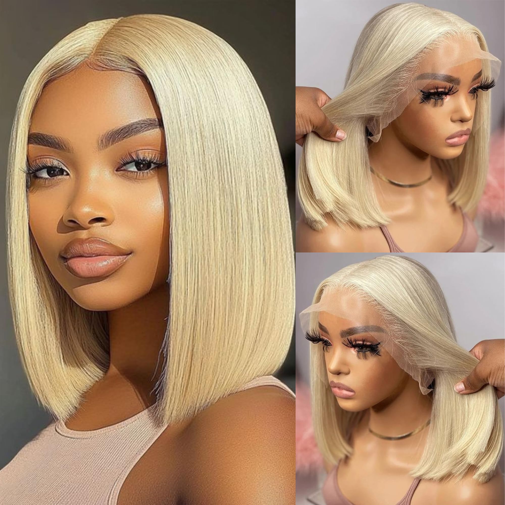 613 Blonde Bob Wig Human Hair 16 Inch Lace Front Wig - 13x4 Straight Frontal Wigs with 180% Density | Short Bob Wigs for Black Women | Perfect for Daily Wear, Cosplay & Special Occasions