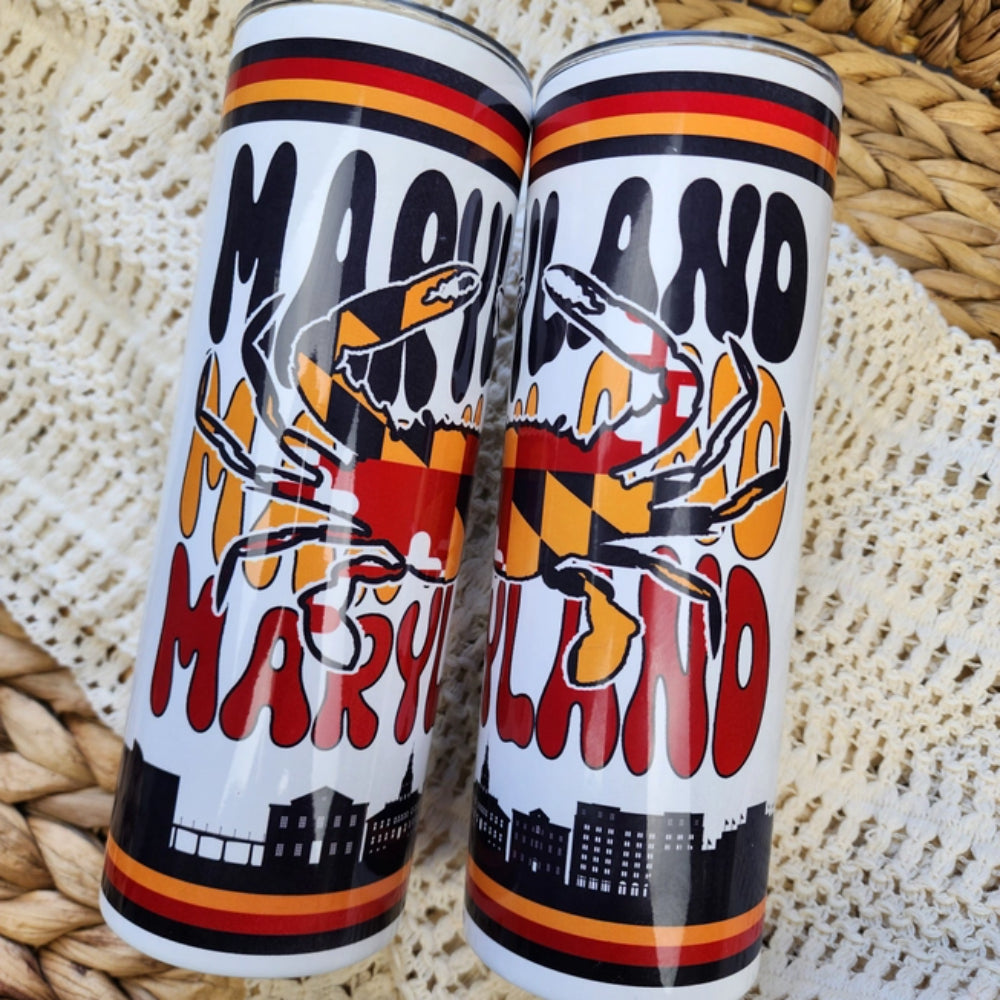 20 oz Insulated Tumbler with Lid & Straw - Annapolis Skyline Maryland Crab Design - Perfect for Coffee, Tea & Cold Drinks at Home, Office or Travel