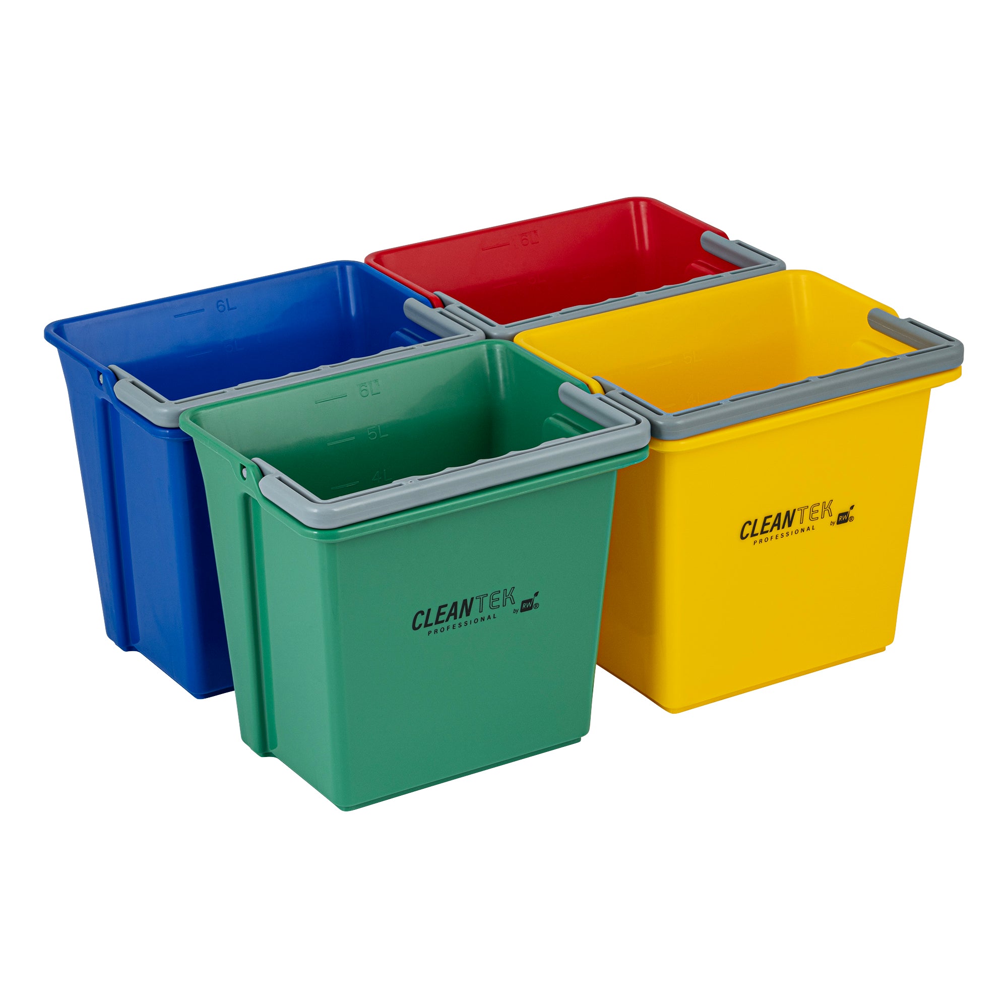 6 Qt Color-Coded Cleaning Bucket Set - Green, Blue, Red & Yellow for Home, Office & Janitorial Use | Multi-Purpose Cleaning Organization System