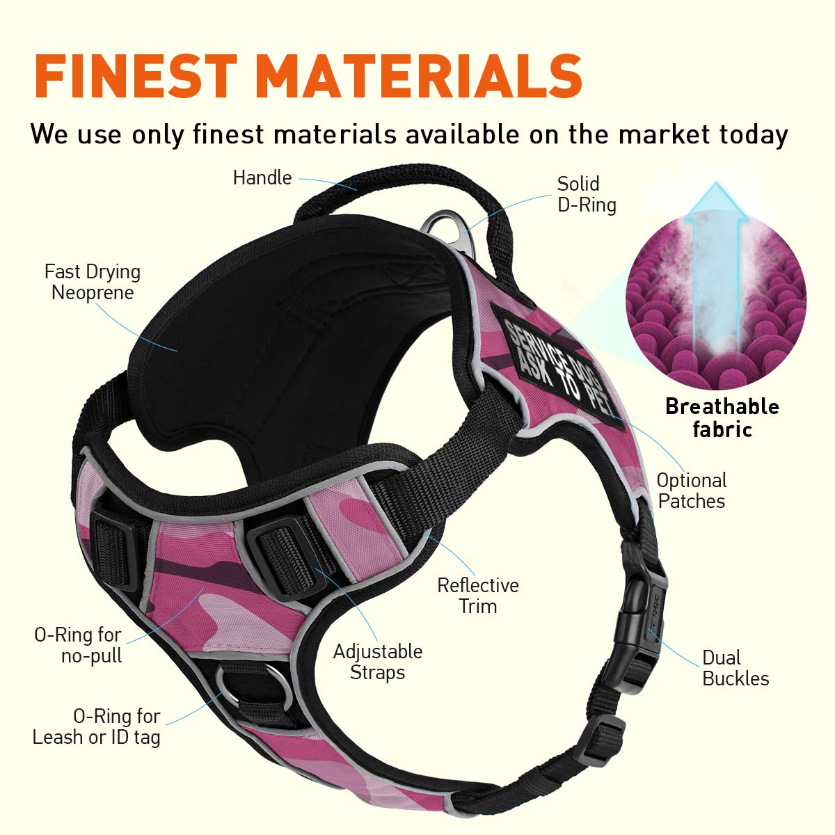 No-Pull Dog Harness with Reflective Patches - Soft Comfortable Pet Vest with Quick Release Buckles & Handle (18-22 inches, Pink Camo) - Perfect for Service Dogs, Walking & Outdoor Adventures