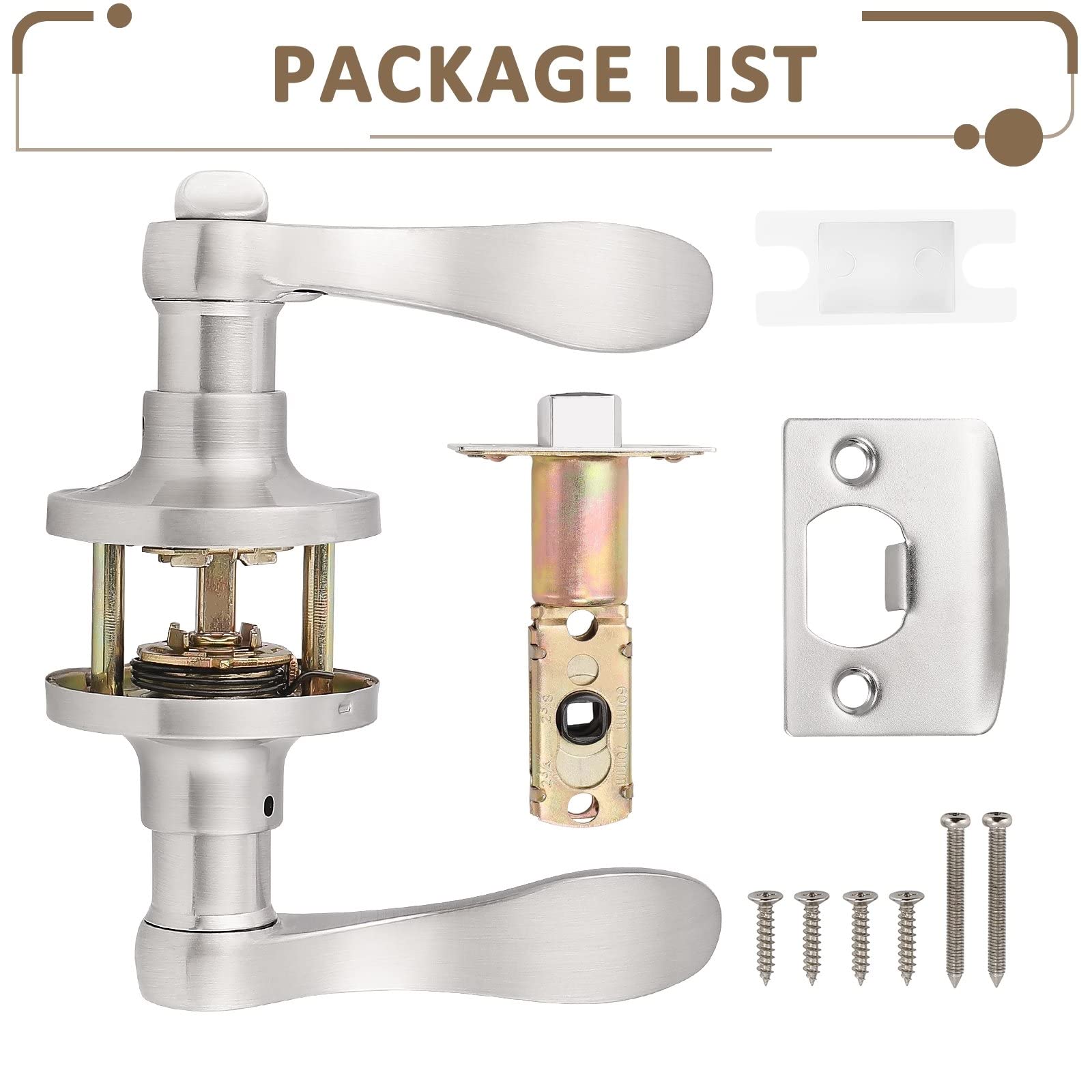 Probrico 6-Pack Privacy Door Lever with Thumb Turn Lock - Keyless Satin Nickel Finish Wave Door Handle Set for Bedroom & Bathroom Doors (Reversible Right/Left Handed) - Perfect for Home, Office, and Rental Property Security