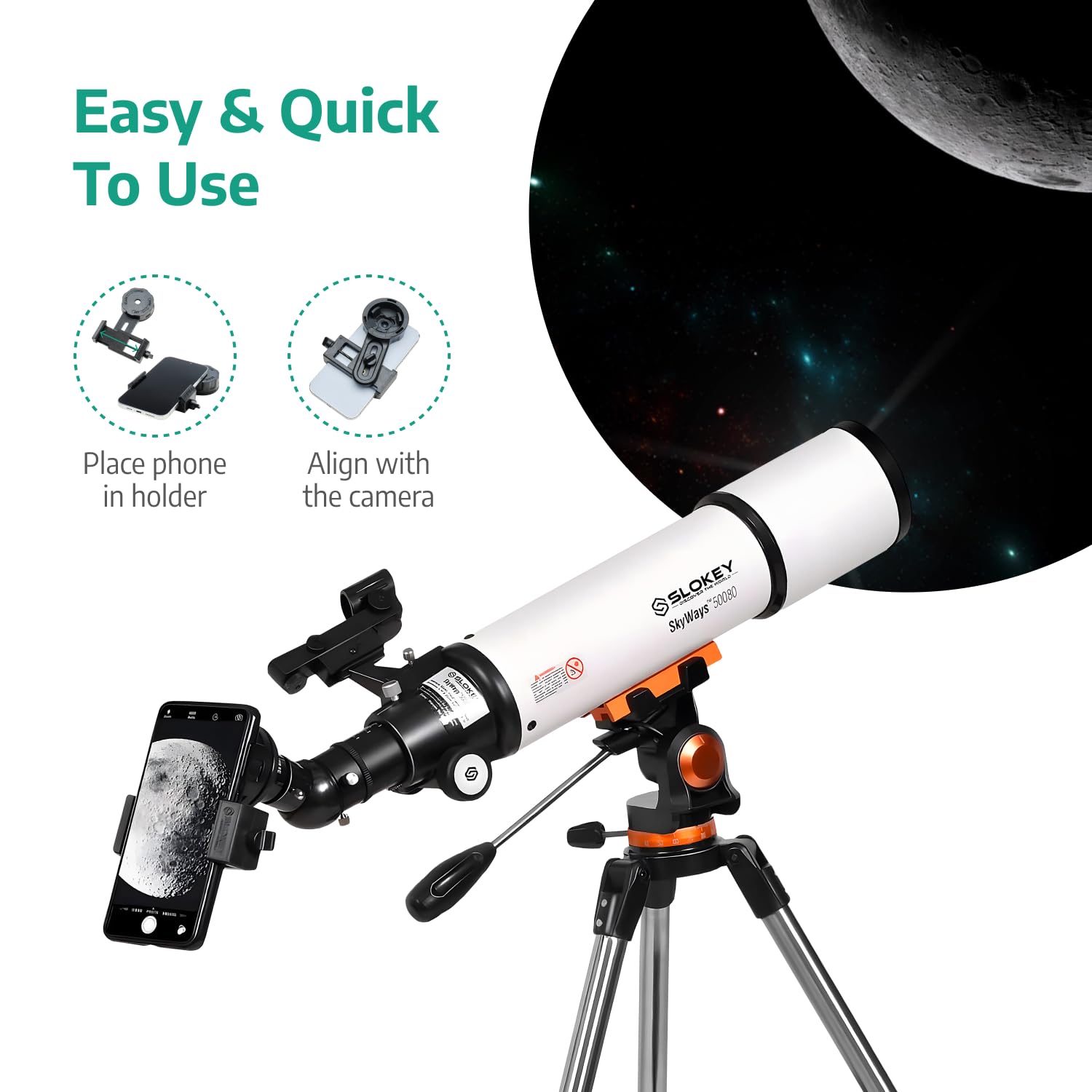 Slokey 20x-250x Professional Astronomy Telescope for Adults & Beginners - Portable Powerful Refractor Telescope with Tripod - Perfect for Moon Viewing, Planet Observation & Stargazing - Ideal for Backyard Astronomy, Camping & Outdoor Exploration