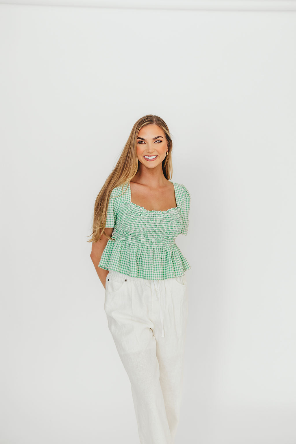 Murphy Smocked Puff Sleeve Blouse - Green Floral Summer Top for Women | Perfect for Office Wear, Date Nights & Special Occasions