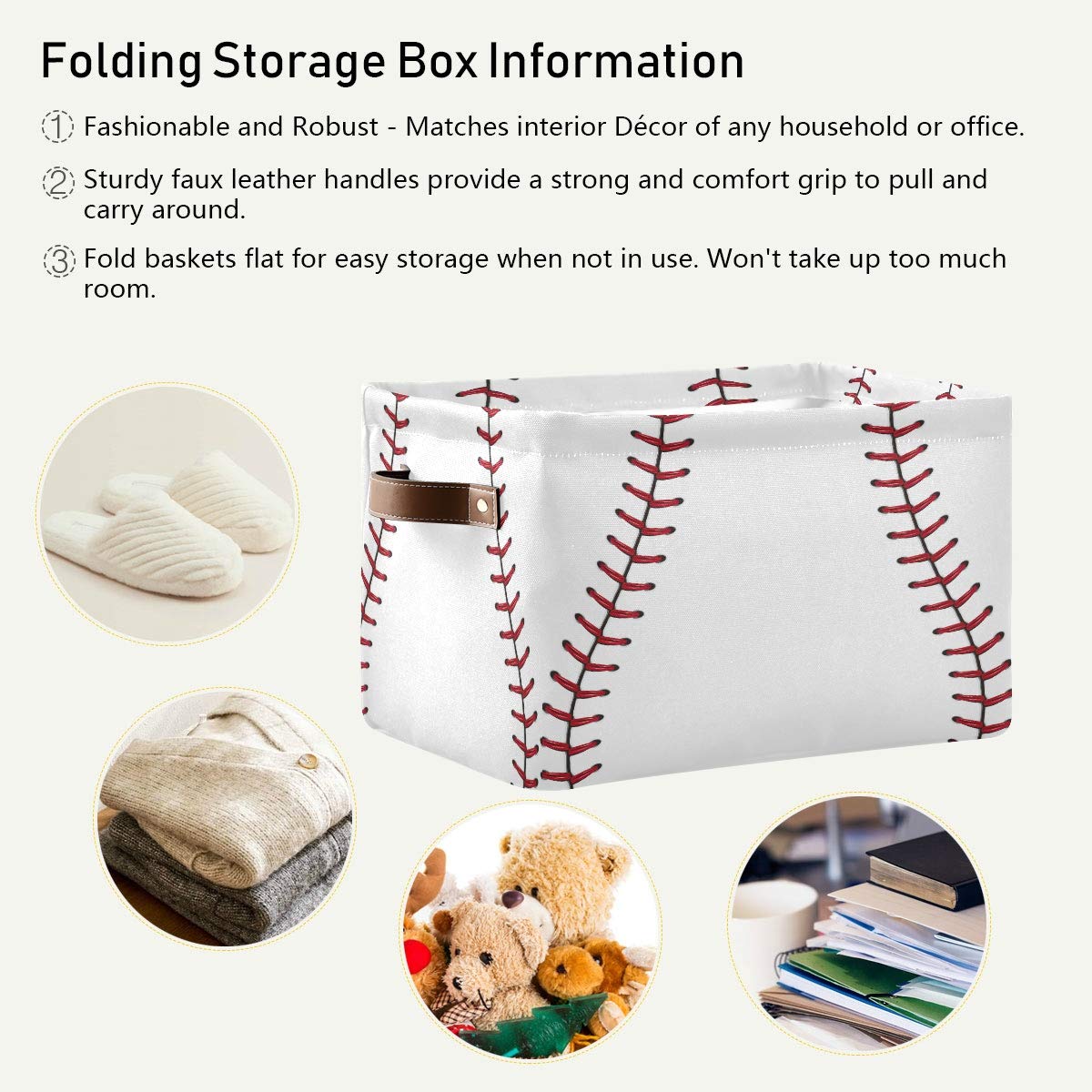 Collapsible Storage Bins 2-Pack, 15x11x9.5 Inch - Foldable Cube Baskets with Baseball Laces for Closet, Nursery, Kids Bedroom & Laundry Organization - Perfect for Toys, Shelves & Home Storage Solutions