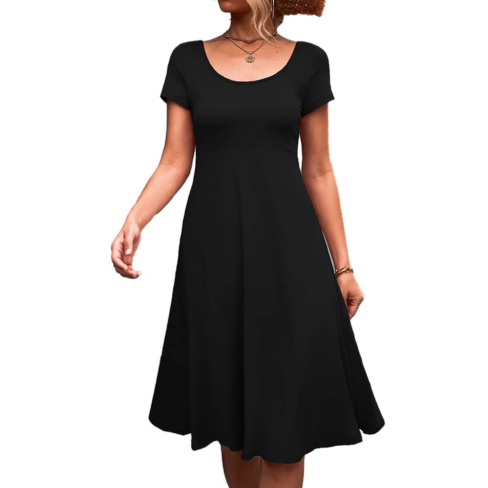 Ejoyous Women's Short Sleeve Crewneck Midi Dress - Round Neck A-Line Knee-Length Summer Dress for Casual Wear | Perfect for Beach Outings, Brunch Dates & Office Casual