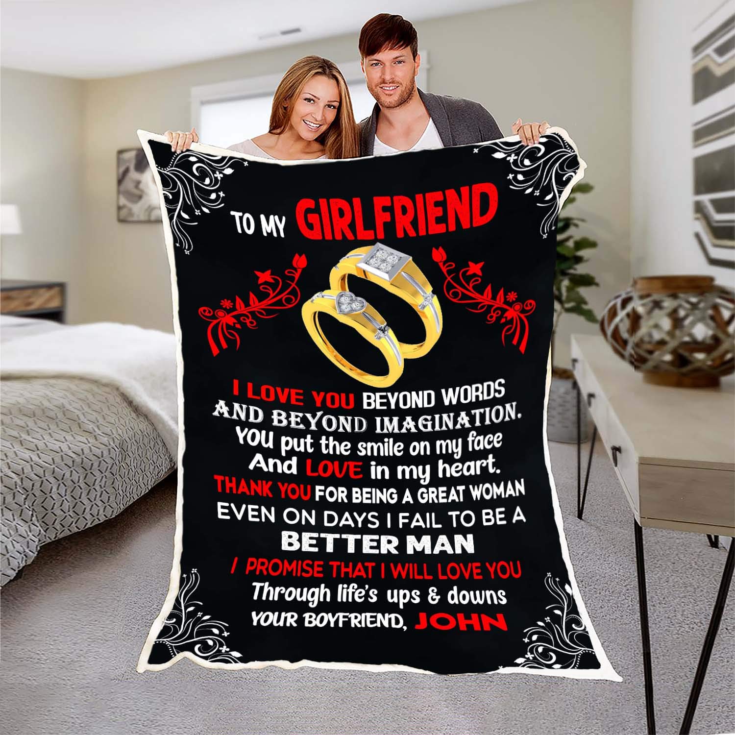 Supersoft Personalized Blanket for Girlfriend - Custom Love Quote Throw Blanket, 60