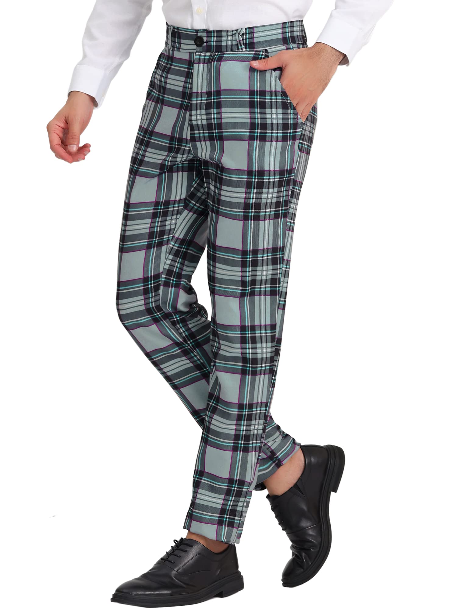 Lars Amadeus Men's Checkered Dress Pants - Flat Front, Regular Fit Plaid Slacks for Work & Prom | Office Wear, Business Attire & Formal Occasions