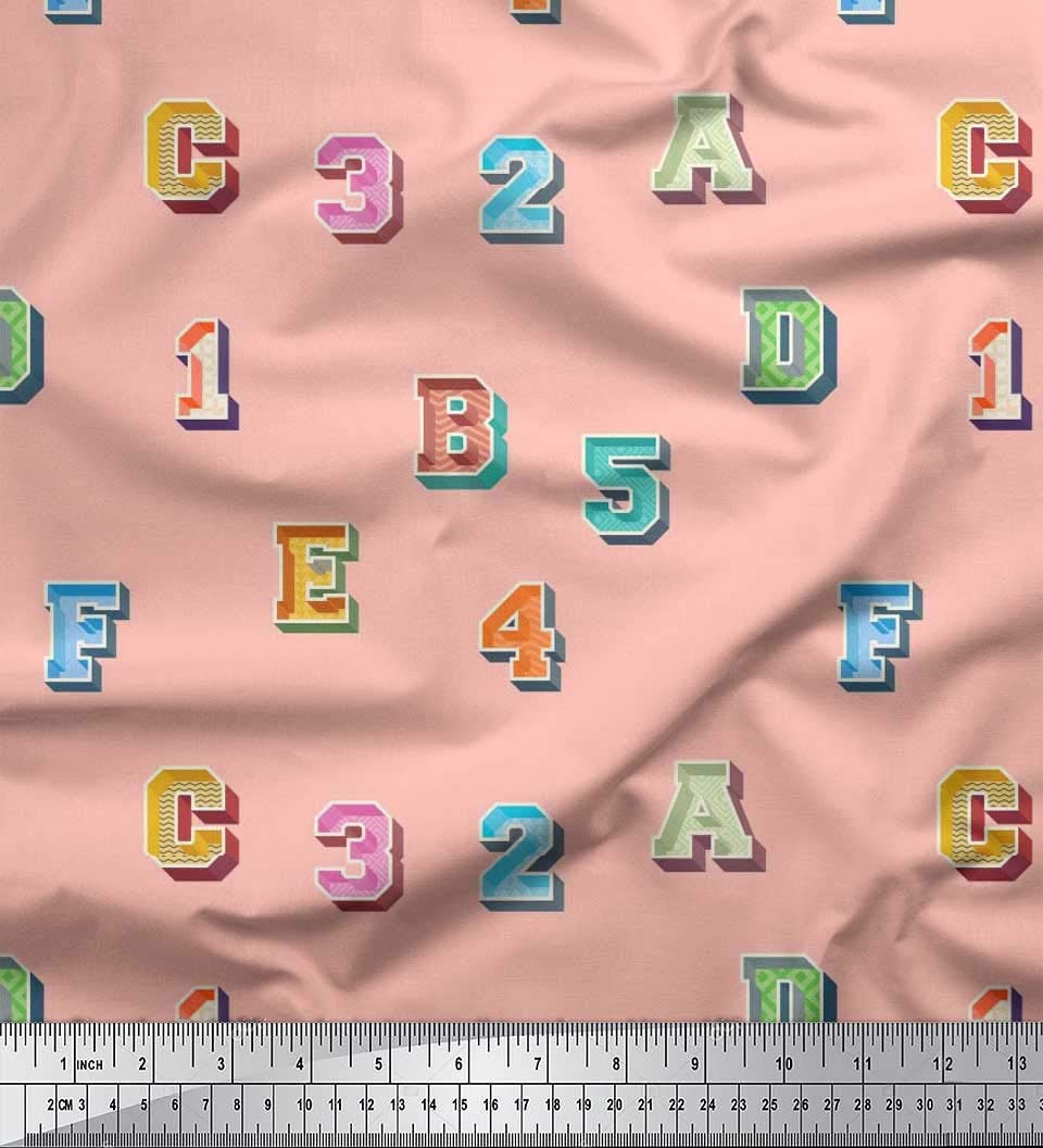 Soimoi Moss Georgette Brown Fabric by The Yard - 42 Inch Wide Educational Printed Fabric with Numbers & Alphabets for DIY Crafts, Kids Learning, Home Decor & Fashion Projects