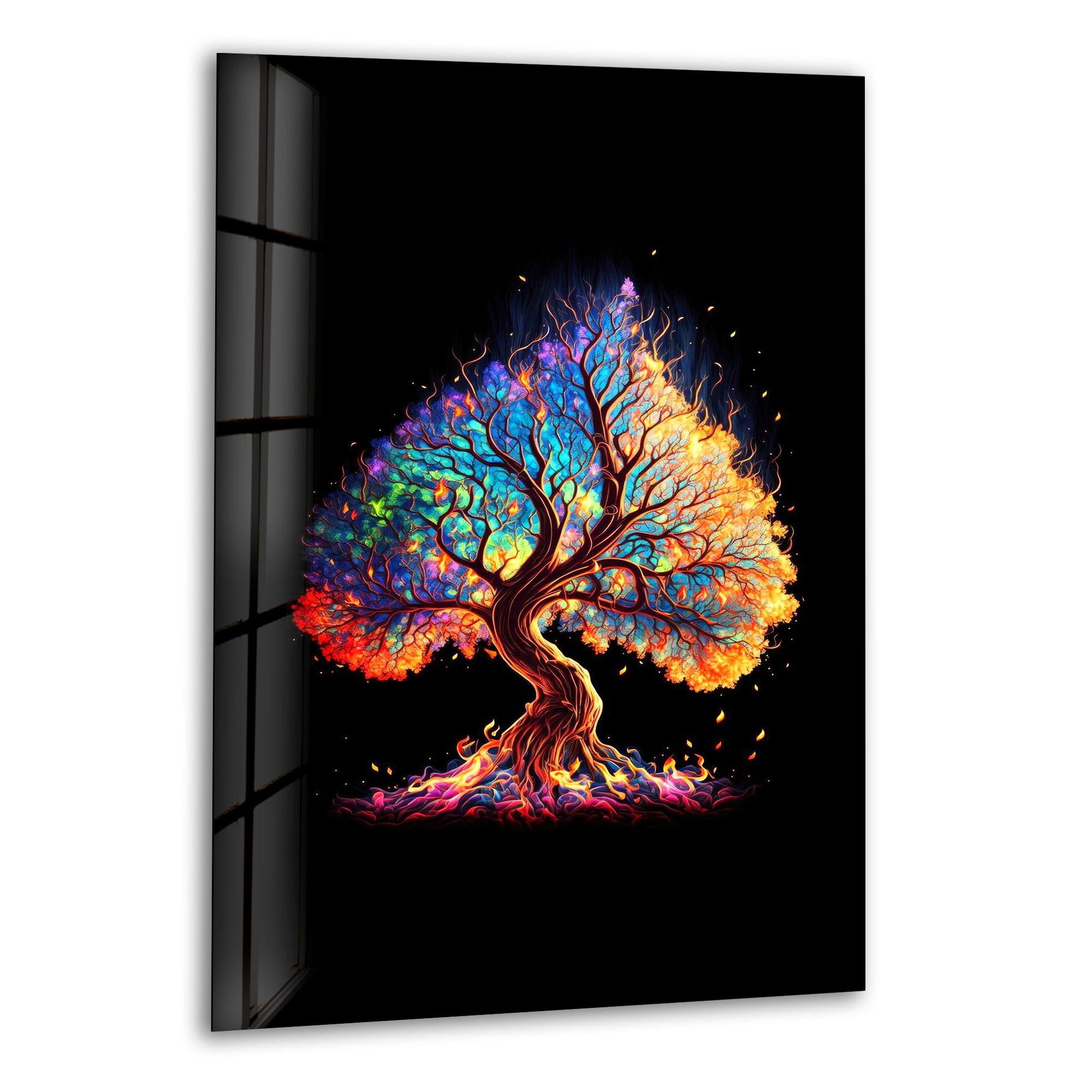 Vibrant Tree of Life Stained Glass Wall Art - Handmade Spiritual Decor for Living Room, Bedroom, or Meditation Space