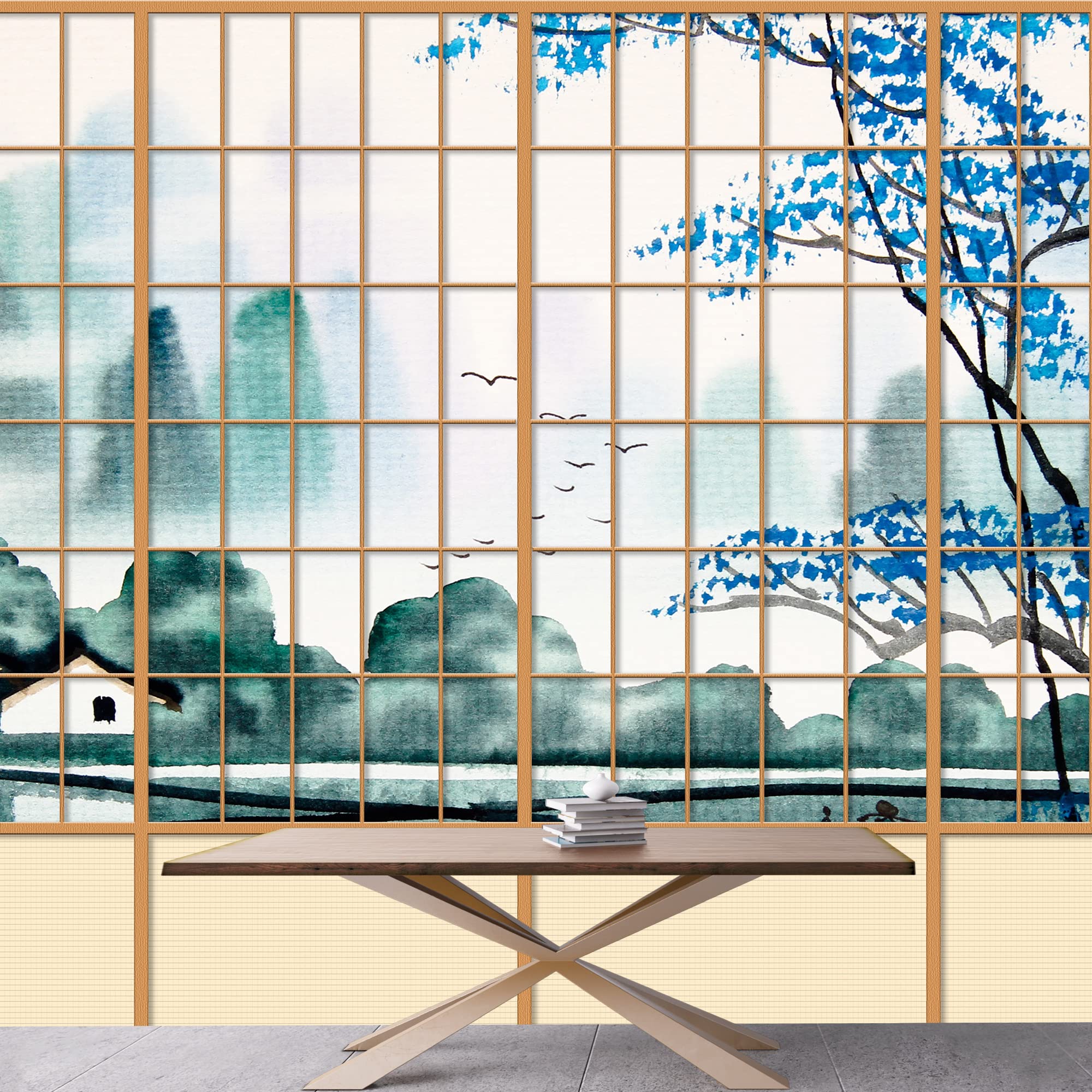 Japanese Grid Window Removable Wallpaper - Peel and Stick Wall Mural for Bedroom Decor (66x96 inches) - Perfect for Boho, Modern & Minimalist Home Design