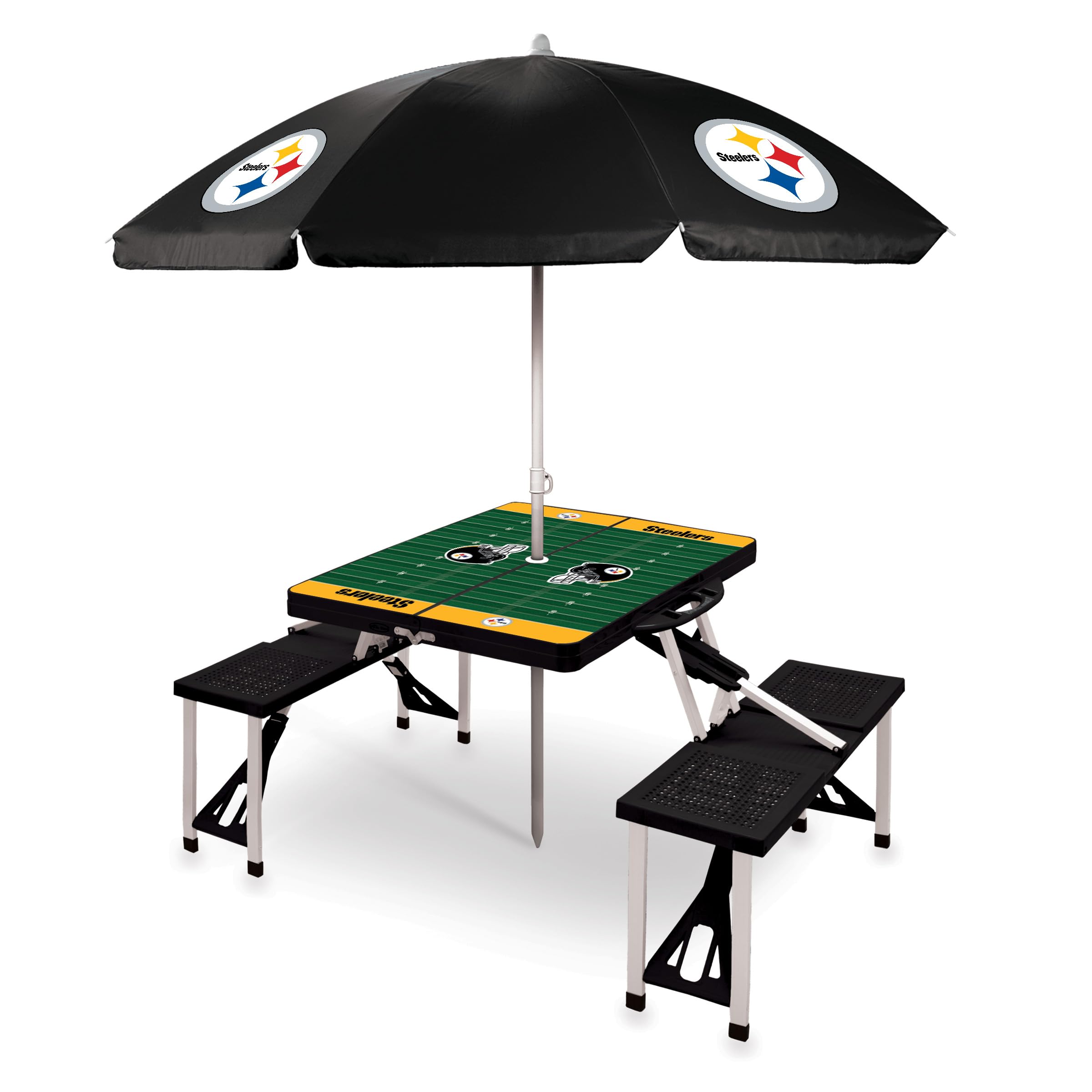 PICNIC TIME NFL Portable Folding Picnic Table with Built-in Seats & Umbrella - Perfect for Tailgating, Camping, Beach & Outdoor Parties
