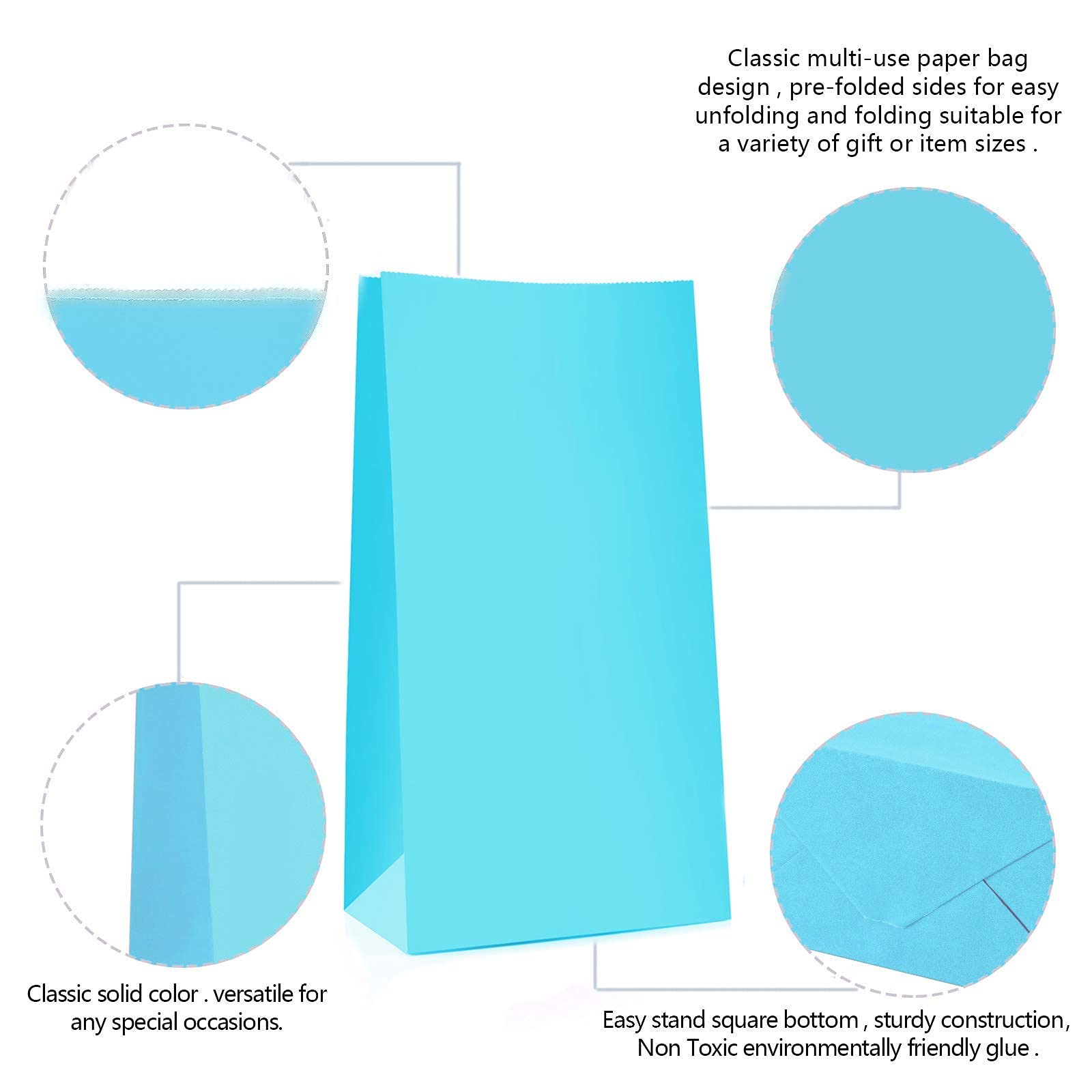 Nexmint 9-Inch Blue Gift Bags (12-Pack) with 4-Sheet DIY Spring Themed Stickers - Party Favor Bags, Treat Bags, Goodie Bags for Birthday, Baby Shower, Easter & Holiday Celebrations