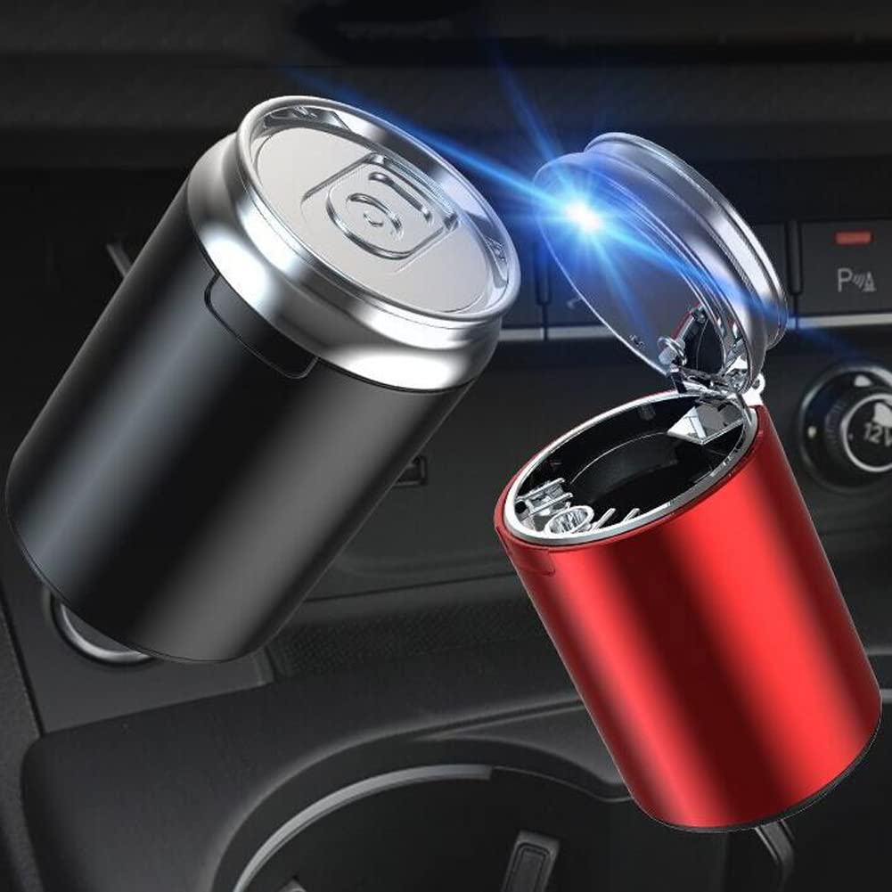 iKASUS Portable Car Ashtray with Lid & Blue LED Light - Smokeless Cigarette Holder, Mini Car Trash Can for Cup Holder - Creative Car Decor Accessory for Travel, Commuting & Road Trips