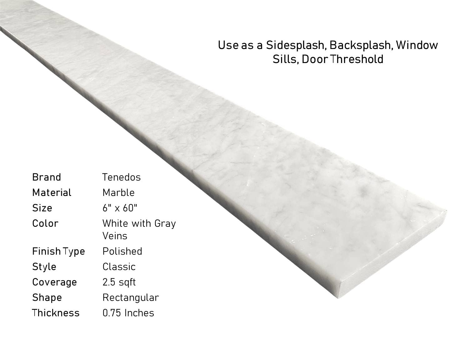 Italian White Carrara Grey Marble Threshold Tile - 6