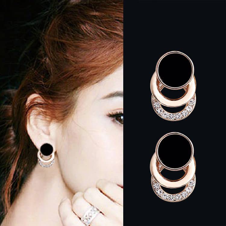 Boho Geometric Hoop Earrings for Women - Gold Crystal Dangle Earrings with Black Dot Studs, Layered Statement Drop Earrings for Wedding, Prom, Party & Everyday Wear
