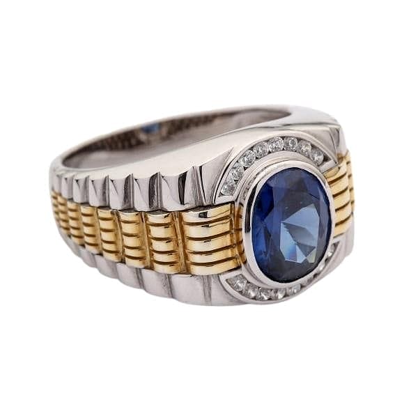 Luxury Sapphire & Gold Sterling Silver Two-Tone Men's Rolex Ring – Perfect for Weddings, Gifts & Formal Occasions