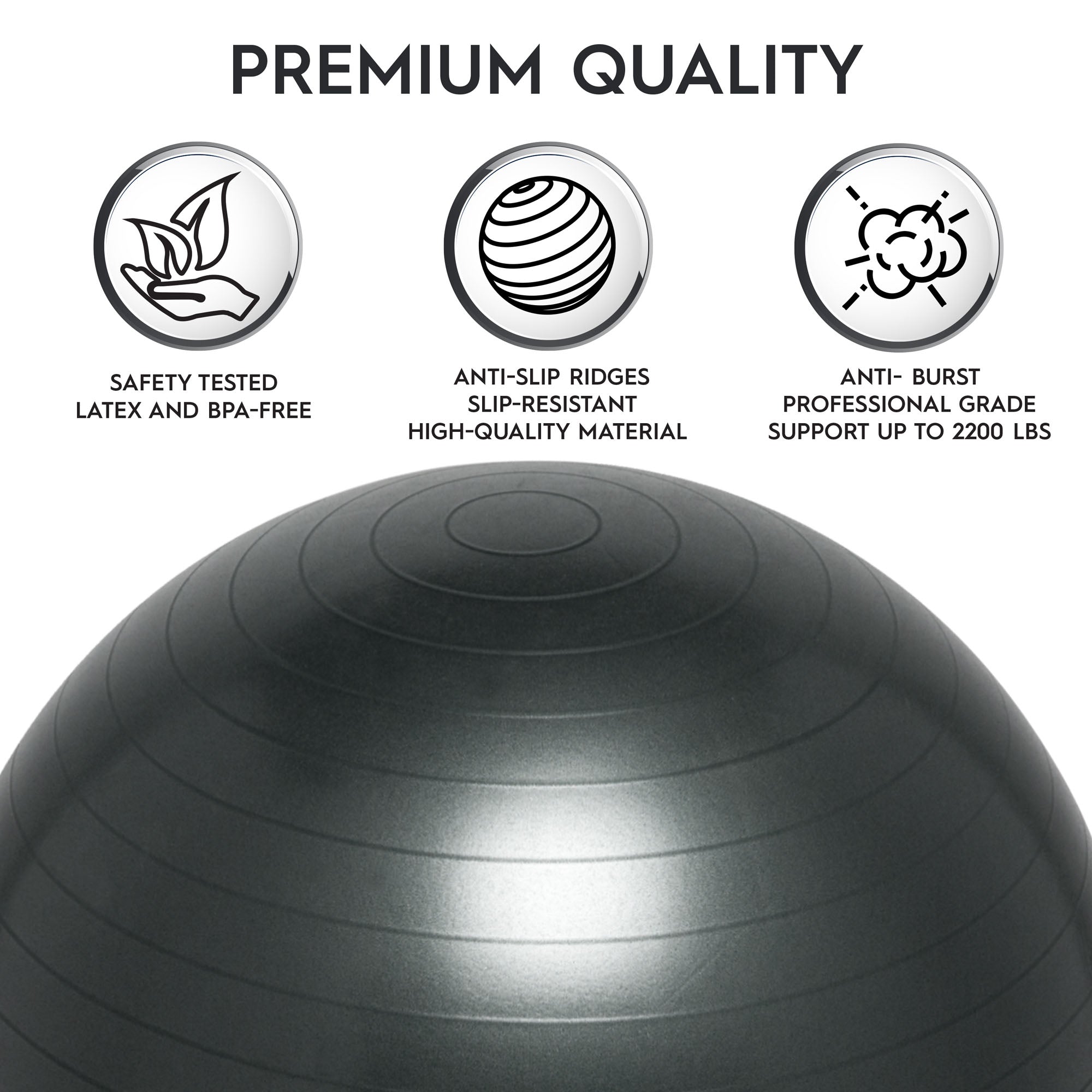 Bouncyband 65cm Balance Ball Chair - Dynamic Dark Gray Stability Ball Seat for Active Sitting, Office, Classroom & Home Use