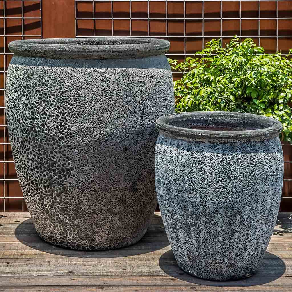 Campania International Paraiso Planter Set of 2 - Fossil Grey Outdoor Garden Planters for Patio, Balcony & Home Decor