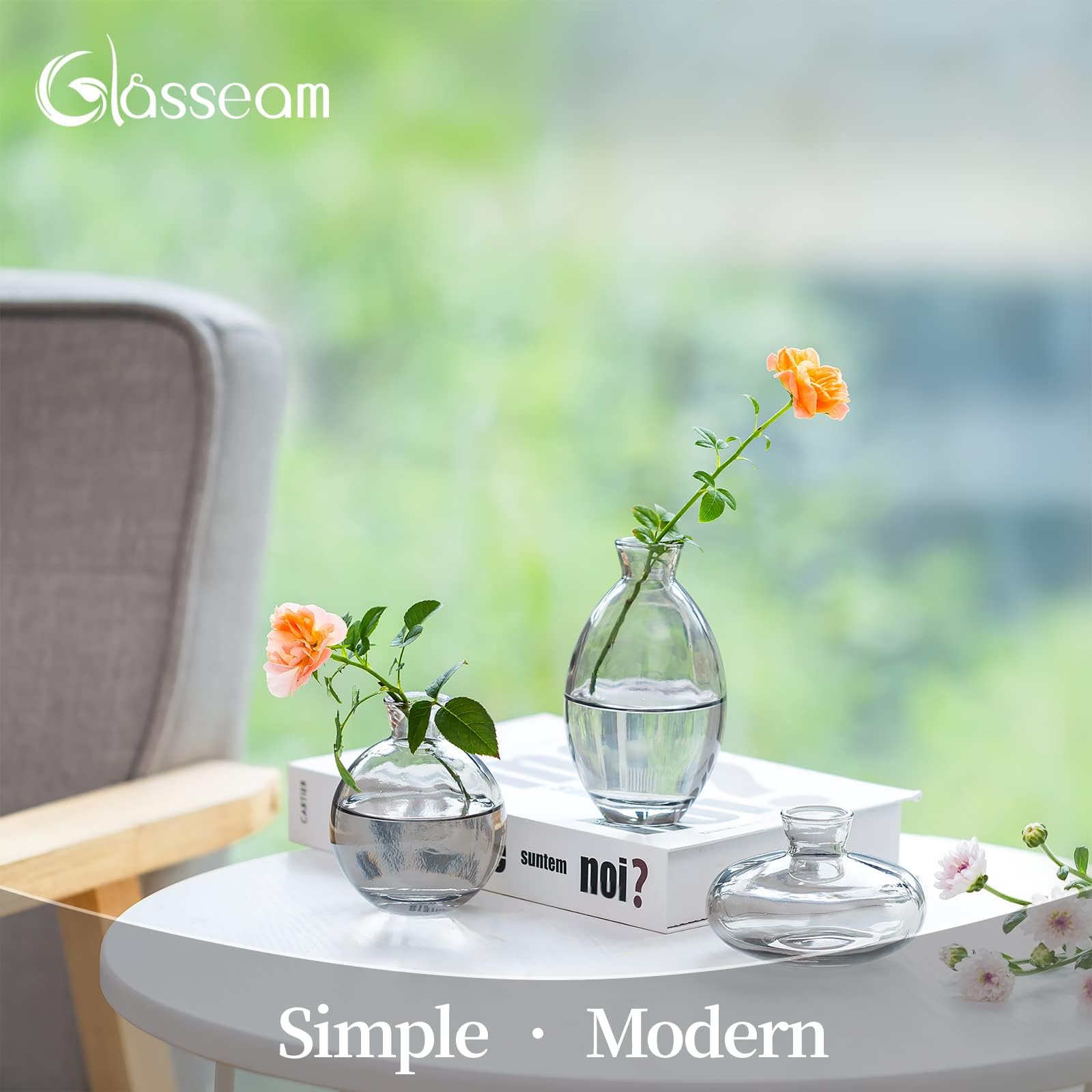 Modern Gray Glass Bud Vase Set - 6Pcs Mini Flower Vases for Wedding Centerpieces, Table Decor, Bulk Floral Arrangements | Handmade Aesthetic Tiny Vases for Home, Office & Event Decorations | Perfect for Wedding Receptions, Bridal Showers, and Home Accents