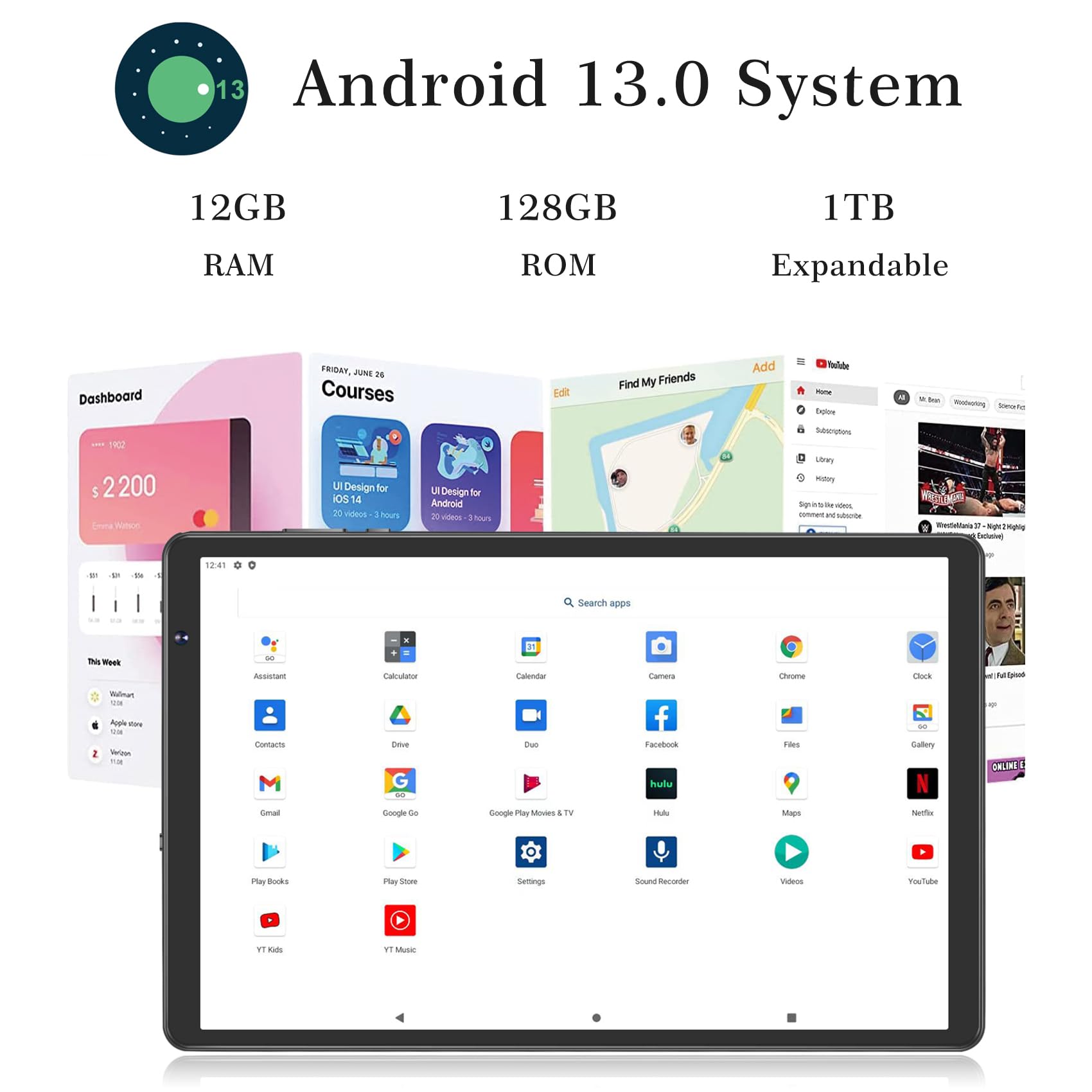 SEBBE 10 Inch Android 13 Tablet PC - 12GB RAM 128GB ROM (Expandable to 1TB), Octa-Core 2.0GHz, Bluetooth 5.0, 5G WiFi, 6000mAh Battery, HD 1280x800 Display, 5MP+8MP Dual Camera - Includes Keyboard & Mouse (Black) - Perfect for Work, Study, and Entertainment