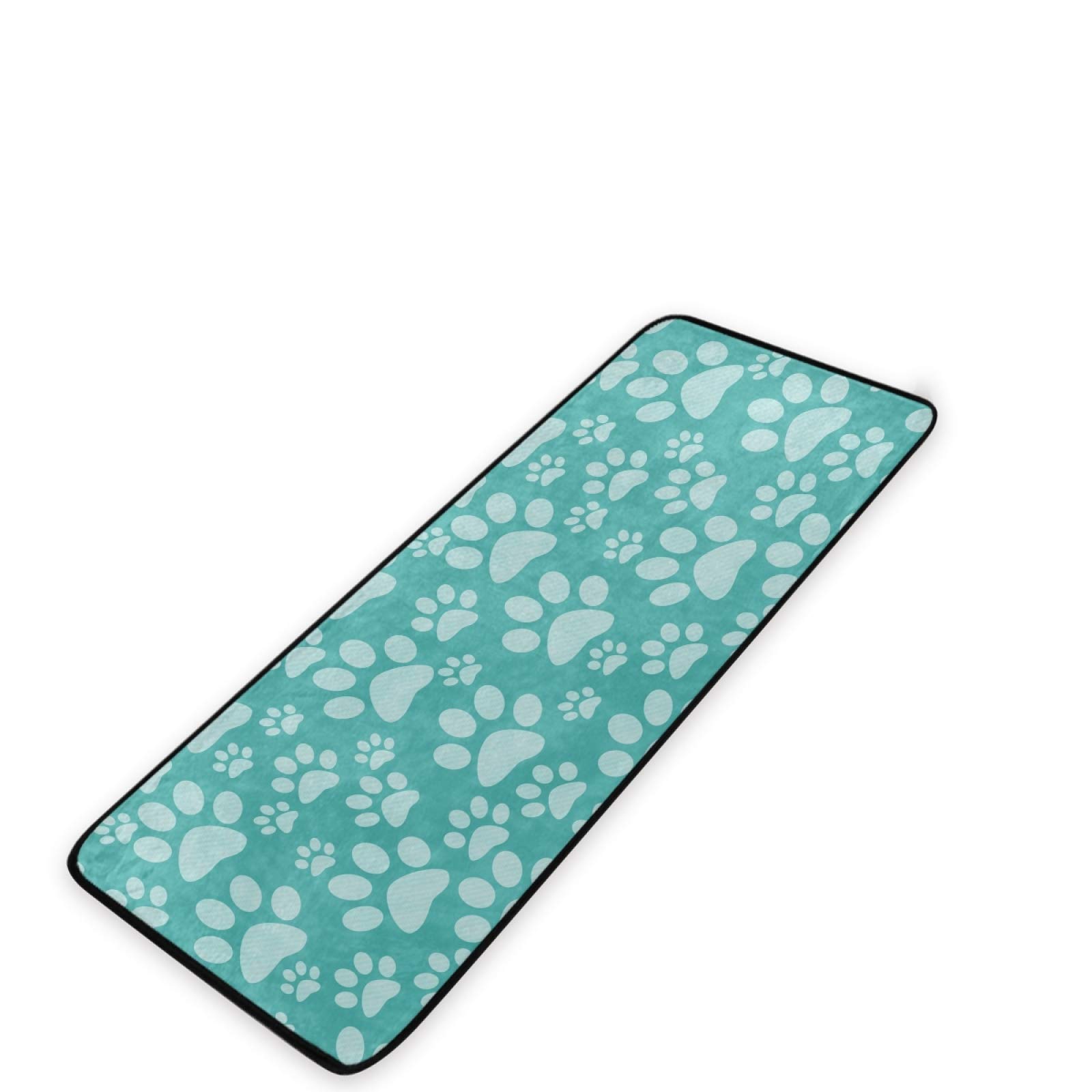 Qilmy Teal Dog Paw Print Non-Slip Area Rug - Soft Comfortable Large Floor Mat for Living Room, Bedroom, Bathroom & Dorm - 39x20 Inch - Perfect for Pet Lovers' Home Decor & Cozy Spaces
