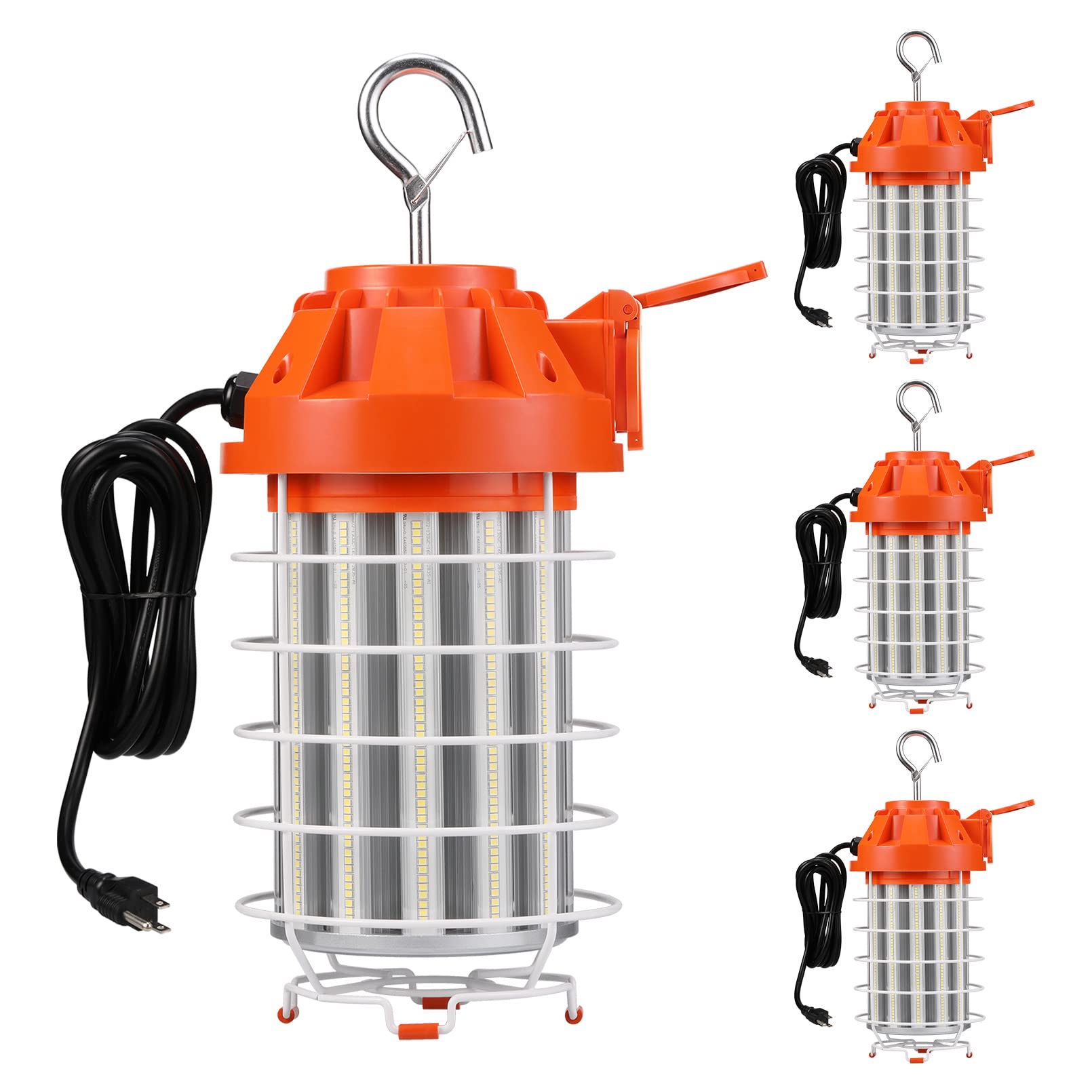 LEONLITE 130W LED Temporary Work Light - UL Listed, 17600LM High Brightness, 5000K Daylight White, Linkable & Waterproof Construction Lighting - Plug-n-Play Portable Jobsite Lights (4-Pack) - Ideal for Construction Sites, Warehouses, Emergency Lighting & Outdoor Projects