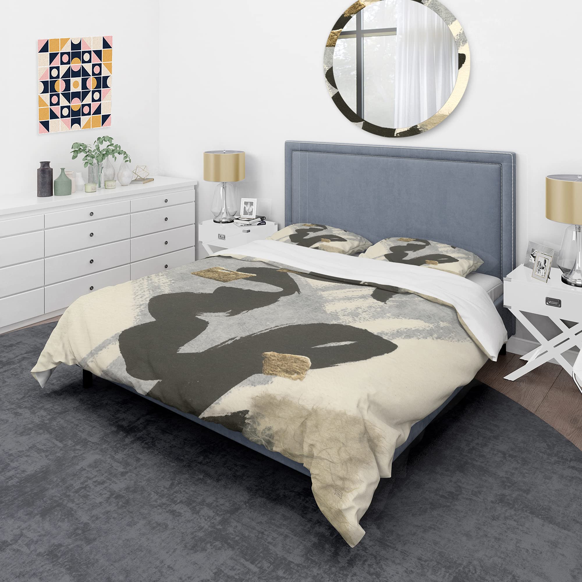 DesignQ Glam Collage II Modern & Contemporary Black Duvet Cover Set King Size - 3 Piece Abstract Bedding Set for All Seasons | Perfect for Master Bedrooms, Guest Rooms & Modern Home Decor
