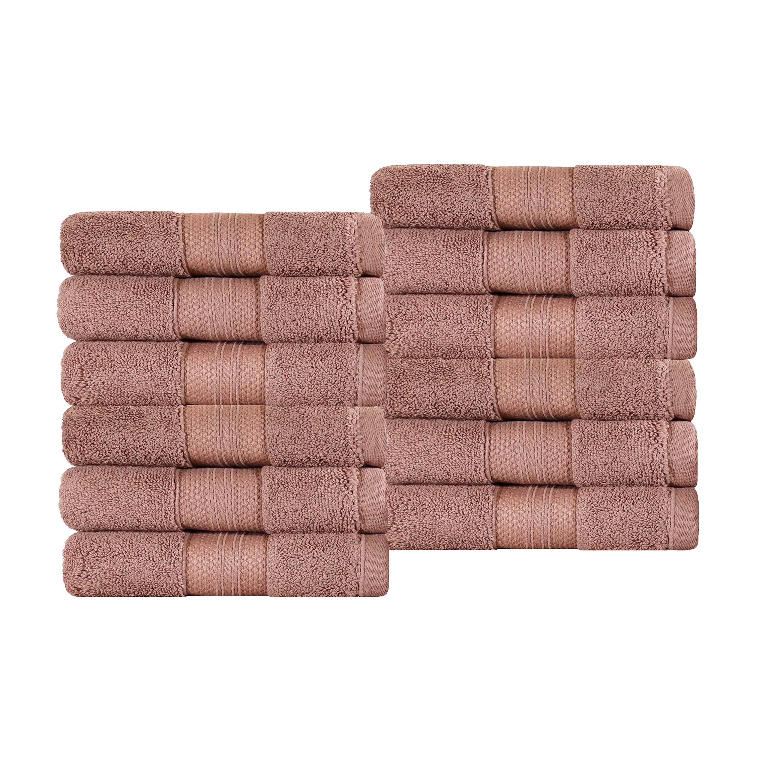 Premium 12-Piece Turkish Cotton Face Towel Set - Ultra Absorbent & Quick Dry Washcloths for Bathroom, Gym, Spa, Travel | Soft Guest Towels for Airbnb, Hotel, Home & Kids | Eco-Friendly Taupe Bath Accessories