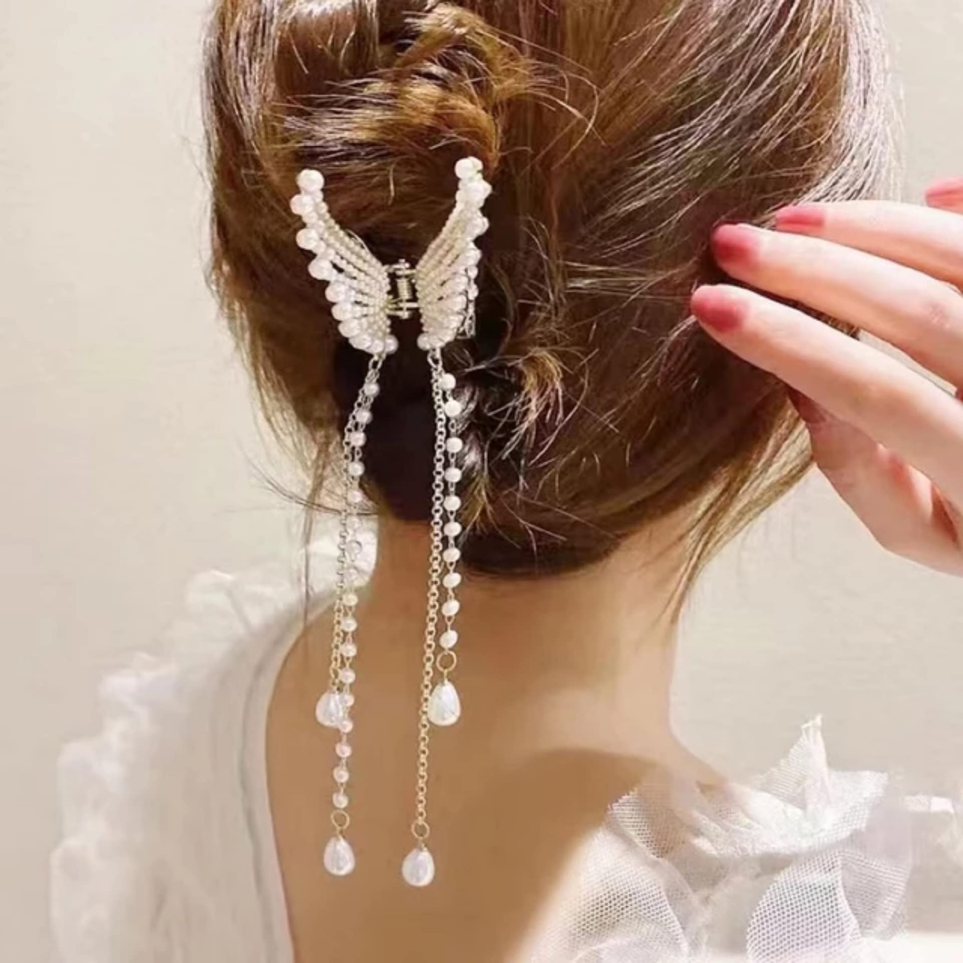 Sonpal Elegant Pearl & Stone Hair Clips for Women - Wedding Butterfly Claw Clip, Metal Hair Clutcher Accessories for Girls & Women | Perfect for Bridal, Party & Everyday Hairstyles