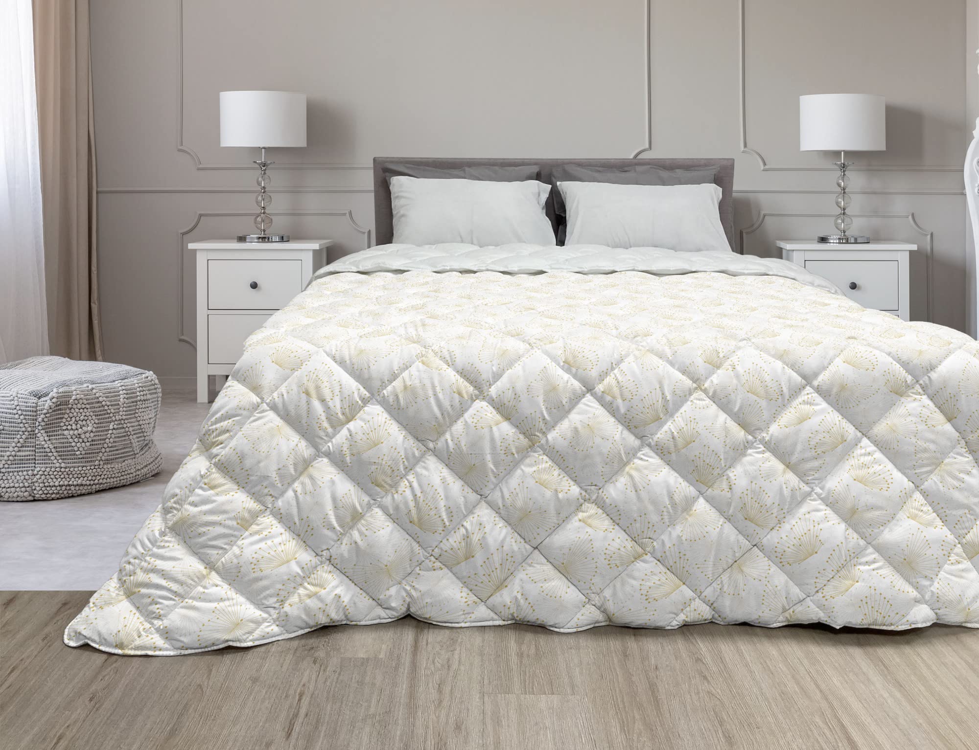 Ambesonne Queen Size Down Alternative Comforter - Butterfly & Geometric Insect Design, Pale Coffee & White, All-Season Microfiber Quilt for Bedroom Decor | Perfect for Spring Nature Theme, Guest Room & Cozy Home Styling