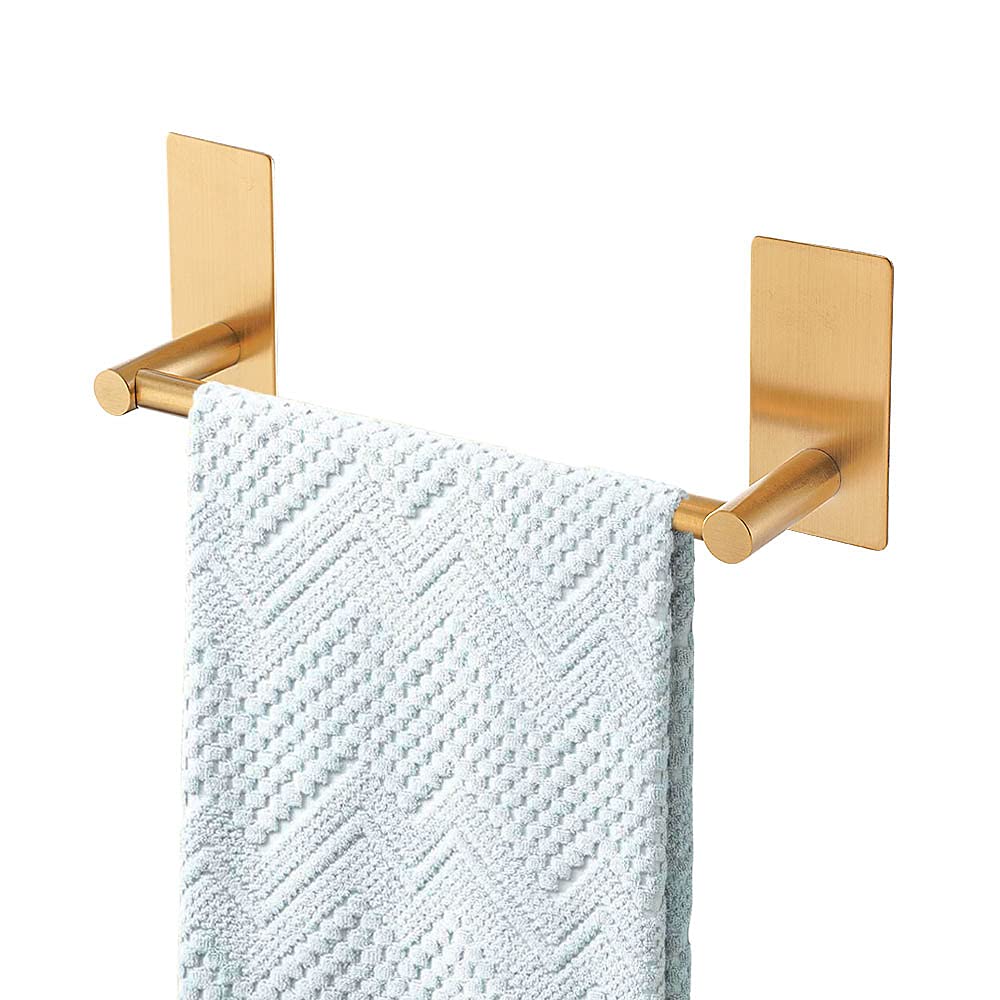 Songtec 9-Inch Gold Towel Bar - No Drill Adhesive Bath Towel Rack with Strong Mounting Tape, Brushed Stainless Steel Towel Holder - Perfect for Bathroom, Kitchen & Dorm Room Organization