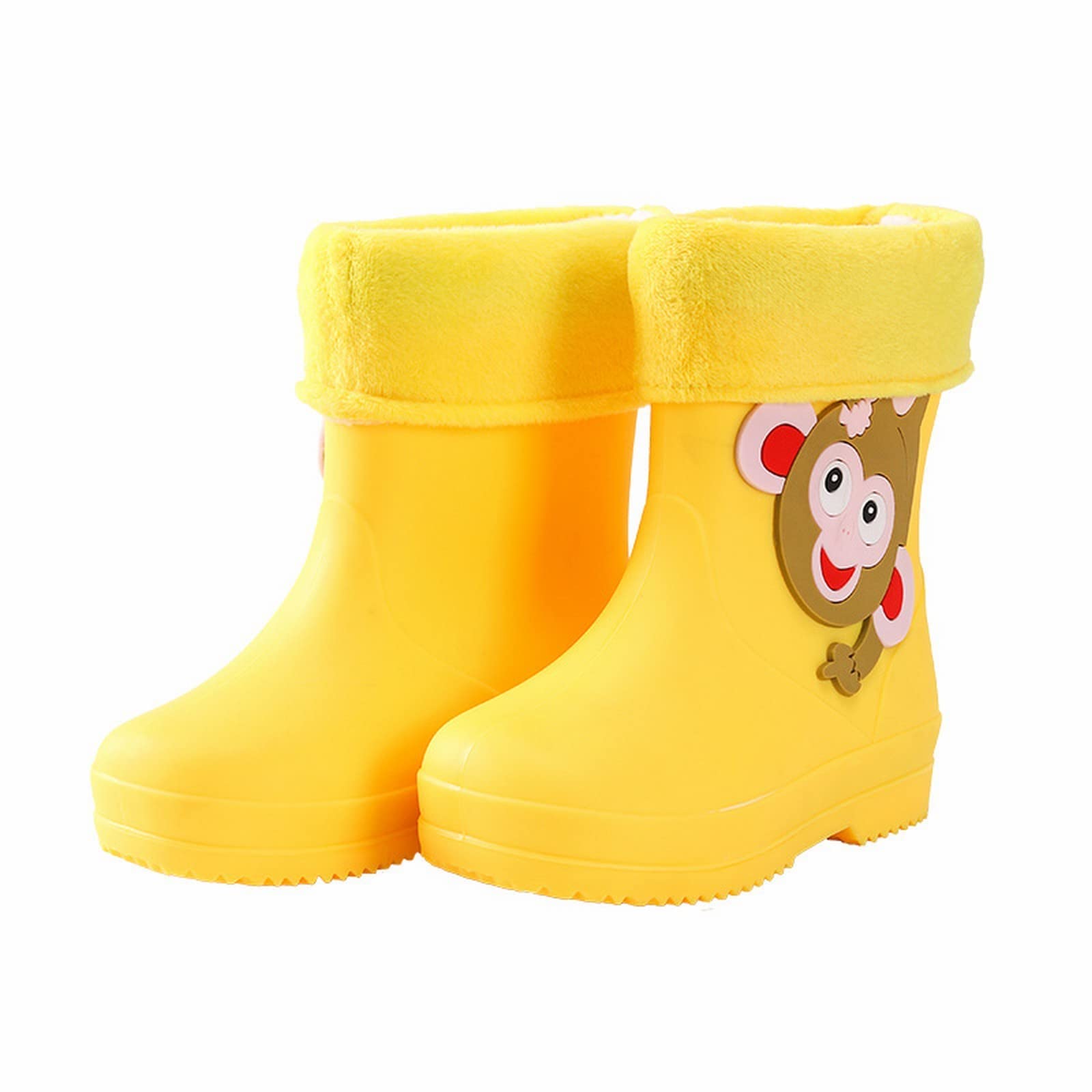 **Monkey Cartoon Waterproof Rain Boots for Toddlers - Boys & Girls Non-Slip Warm Lined Water Shoes (Yellow, Size 7.5) - Perfect for Puddle Jumping, Outdoor Play & School Dress Up**