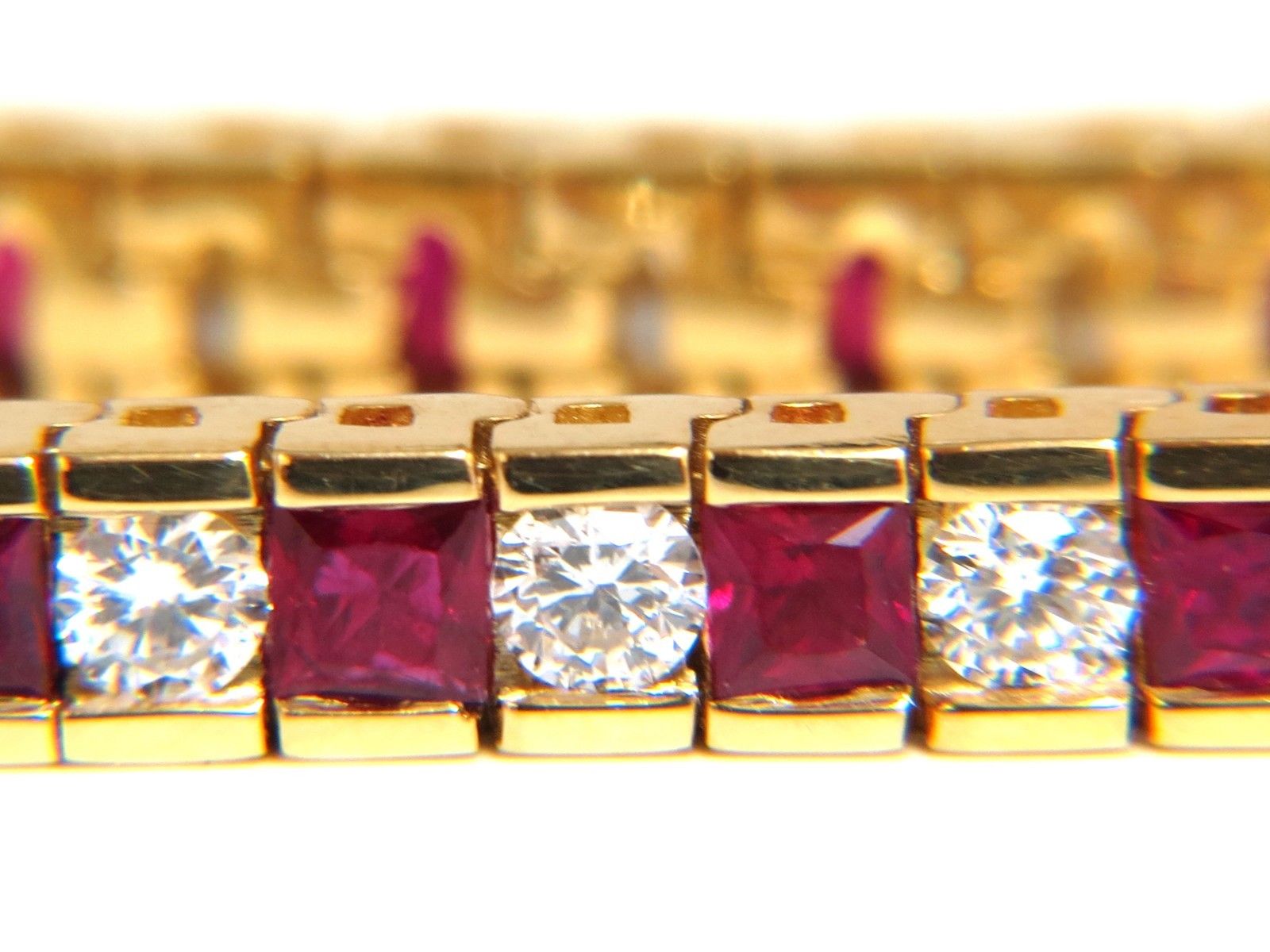 7.20ct Natural Ruby & Diamond Channel Line Bracelet in 14K Gold - Elegant Jewelry for Weddings, Anniversaries & Special Occasions