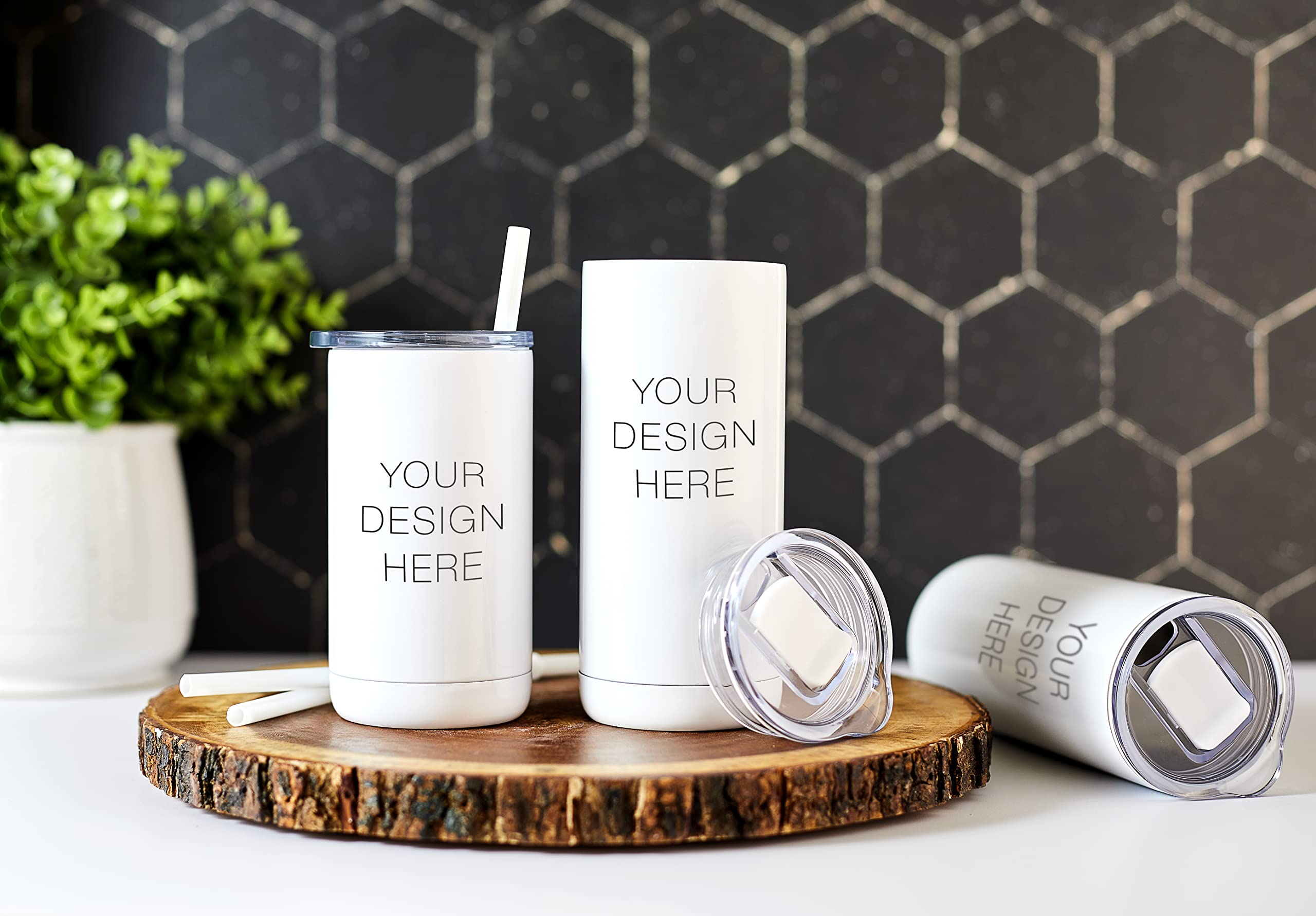 Maars Skinny Steel 20oz Sublimation Blank Tumblers - Polymer Coated Slim Tapered Stainless Steel Cups with Lid & Straw, Gloss White (2 Pack) - Perfect for Custom Gifts, Promotional Events & Everyday Hydration