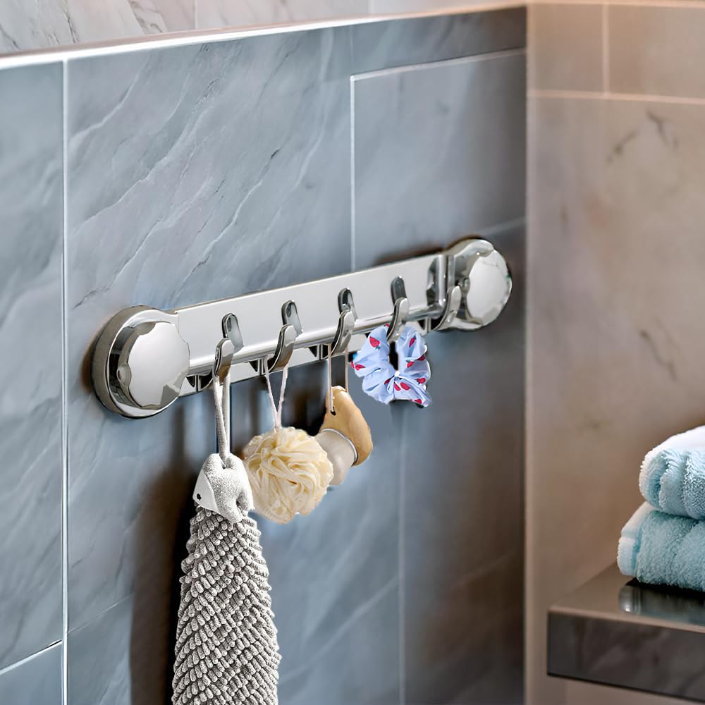 Stainless Steel Suction Cup Hooks - 2 Pack Bathroom & Kitchen Wall Hooks for Towels, Hats, Robes | Heavy Duty Shower Organizer with Strong Adhesion | Perfect for Bathroom Storage, Closet Organization & Space Saving