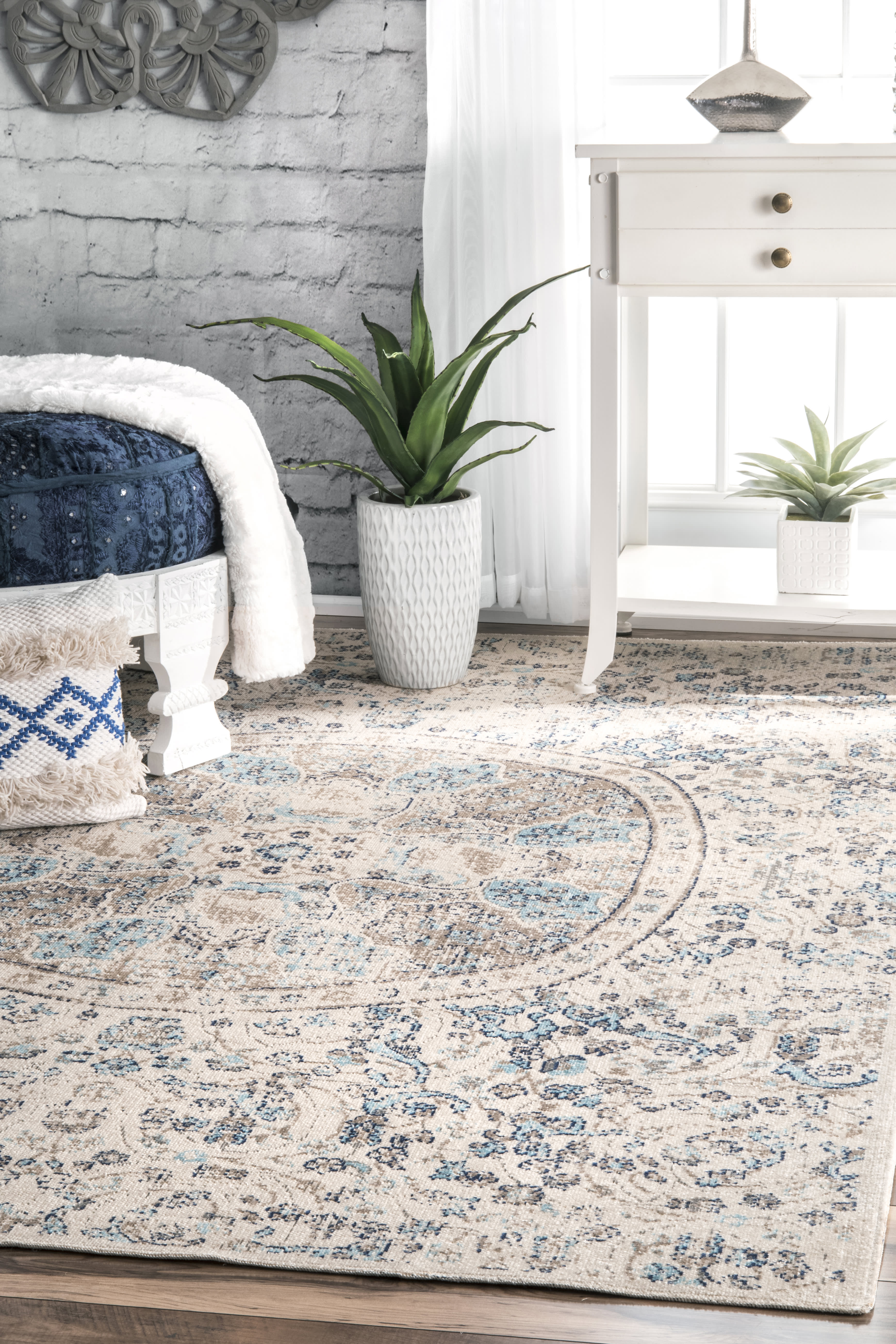 Floral Mandala Area Rug | Beige Bohemian Decor Rug for Living Room, Bedroom, Yoga & Meditation Space